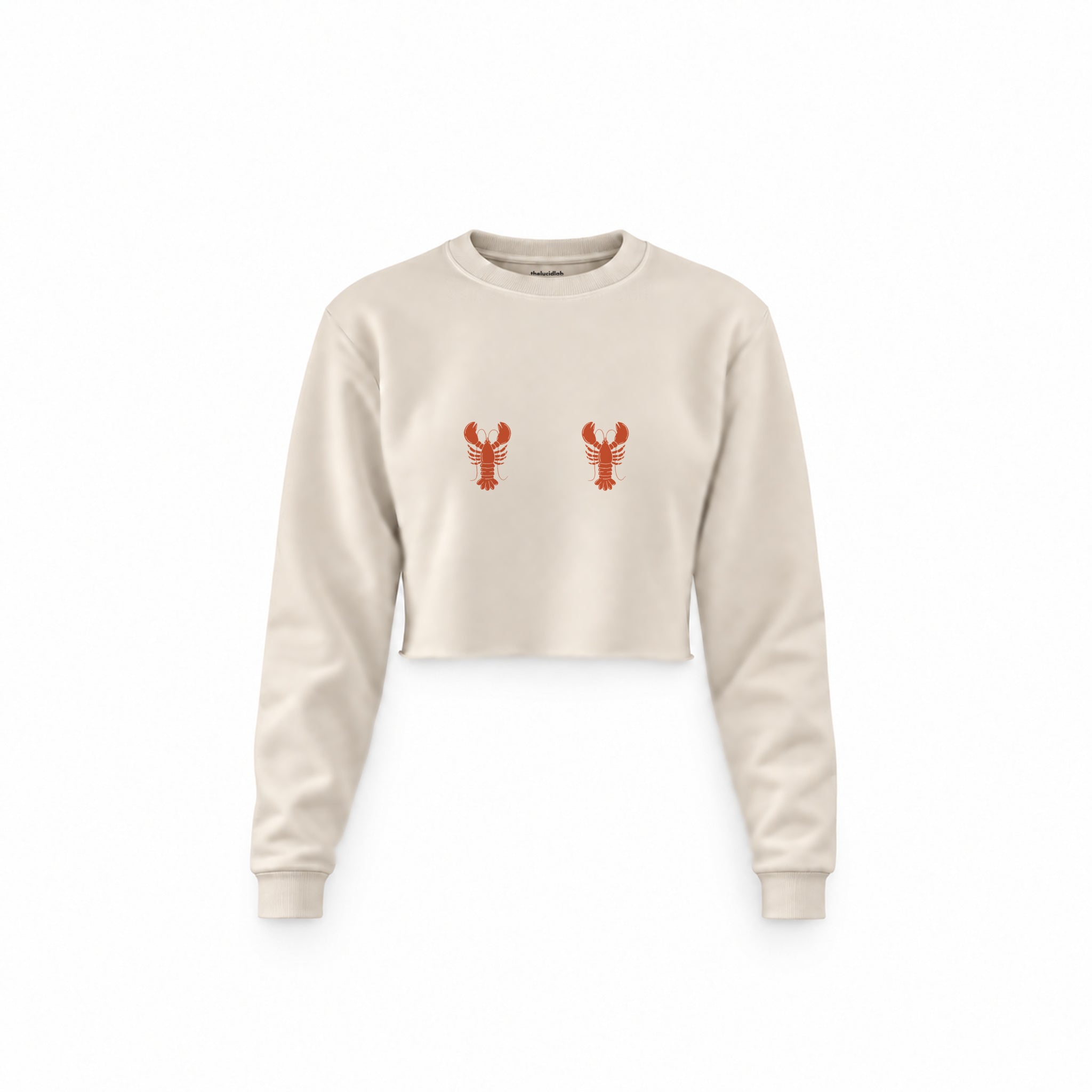 Hot Lobsters Crop Sweatshirt — Krem — Ön baskı
