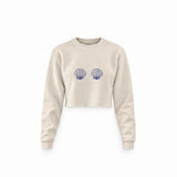 Nice Shells Crop Sweatshirt — Krem — Ön baskı