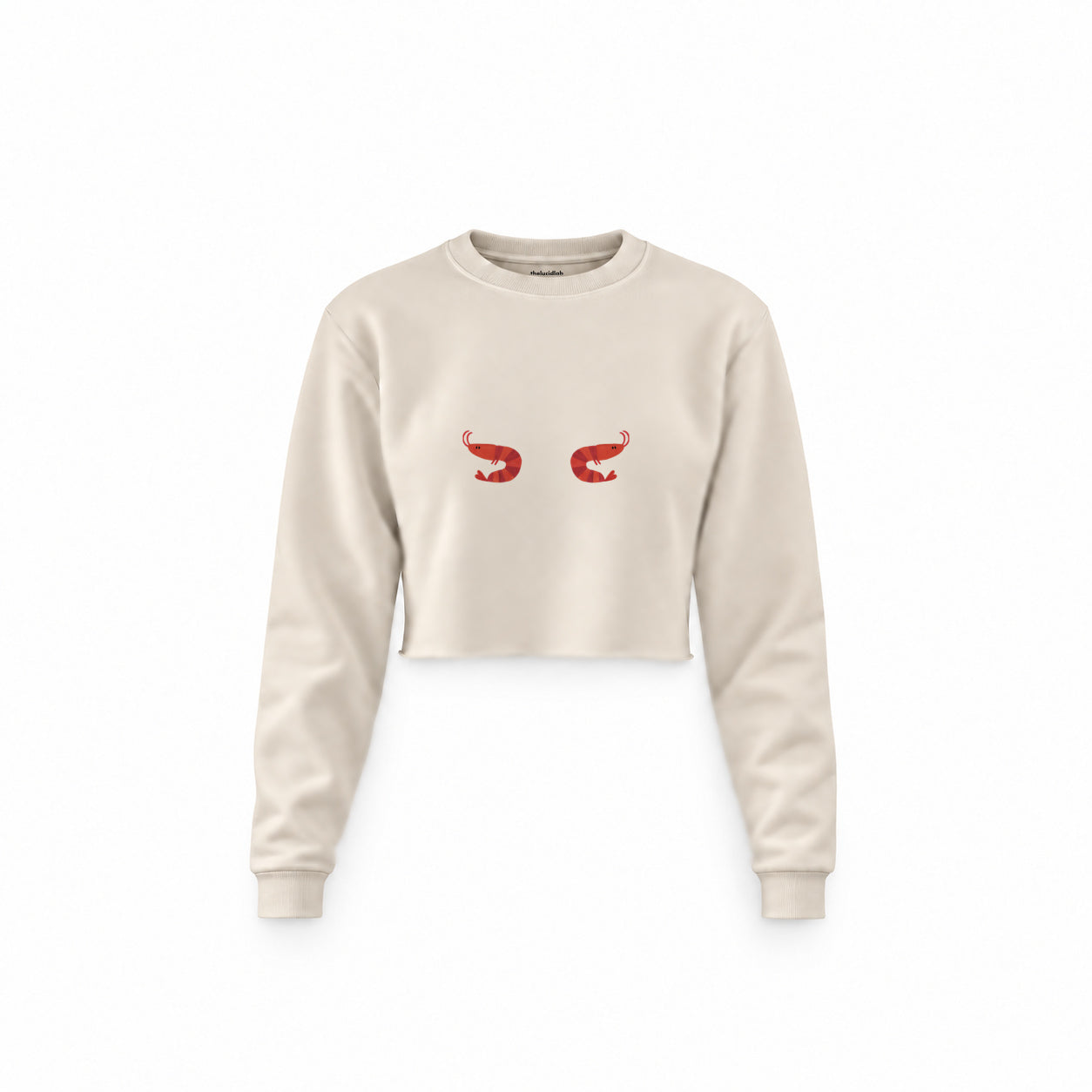 Nice Shrimps Crop Sweatshirt — Krem — Ön baskı