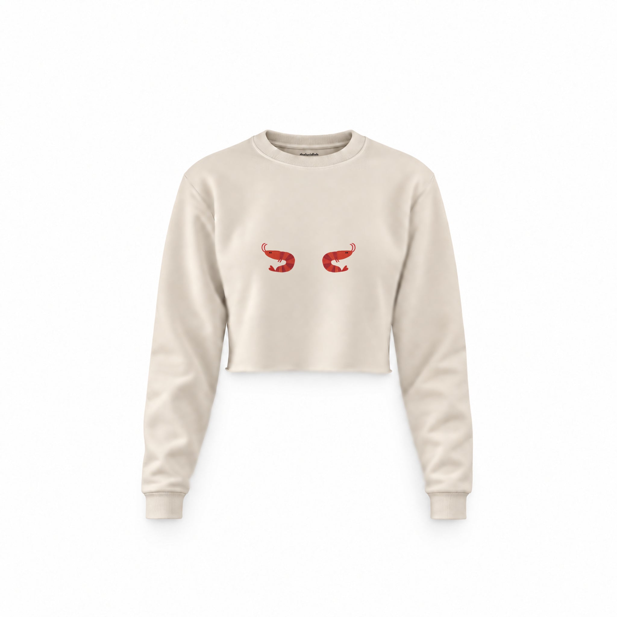 Nice Shrimps Crop Sweatshirt — Krem — Ön baskı