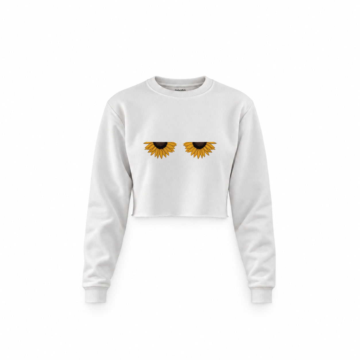 Sunny Side Up Crop Sweatshirt — Beyaz — Ön baskı