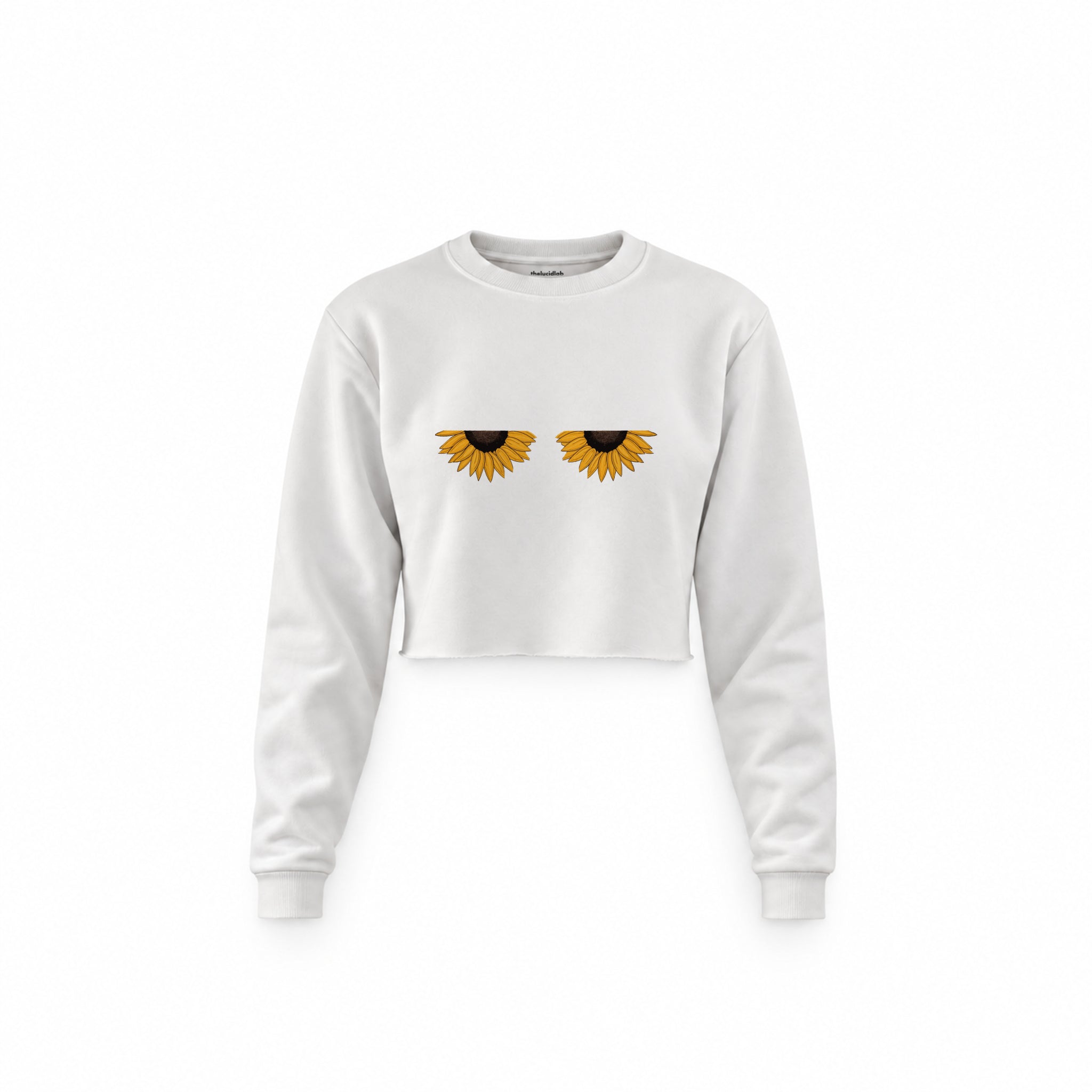 Sunny Side Up Crop Sweatshirt — Beyaz — Ön baskı