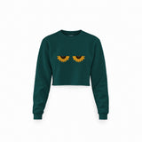 Sunny Side Up Crop Sweatshirt — Koyu Yeşil — Ön baskı