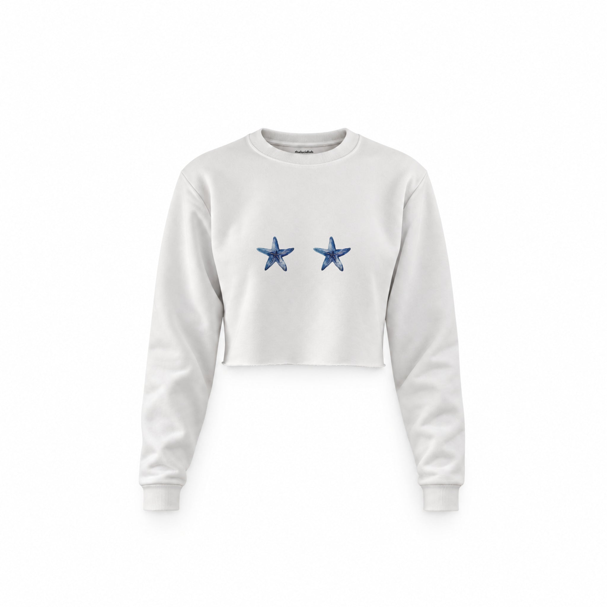 Two Stars Up Crop Sweatshirt — Beyaz — Ön baskı