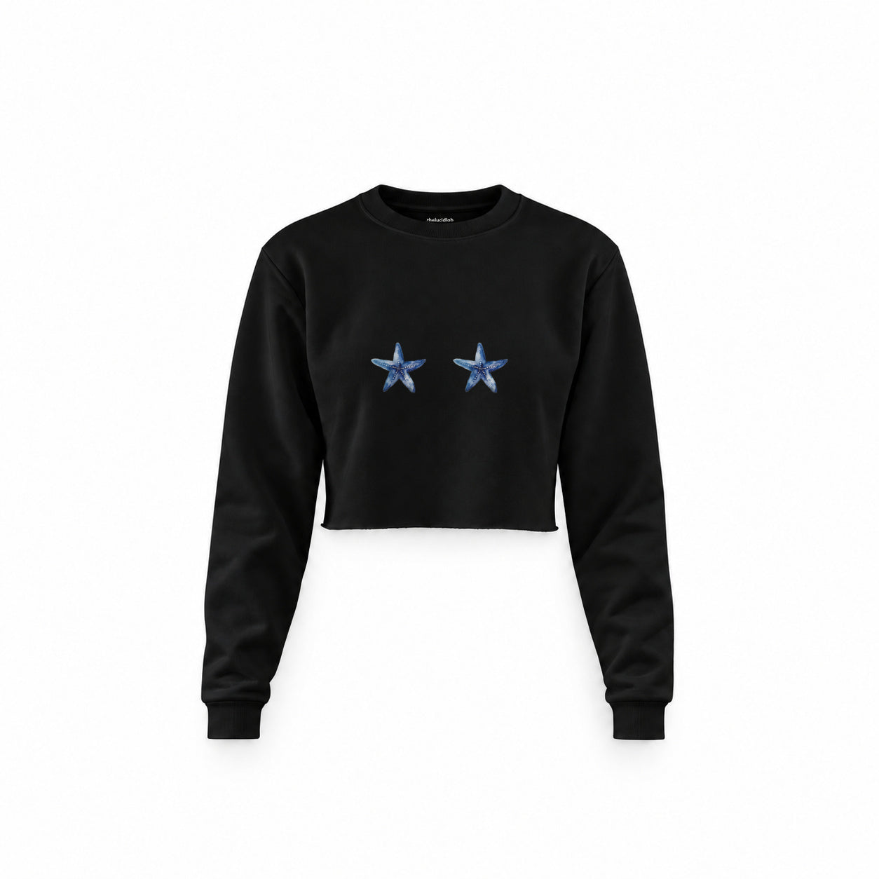 Two Stars Up Crop Sweatshirt — Siyah — Ön baskı