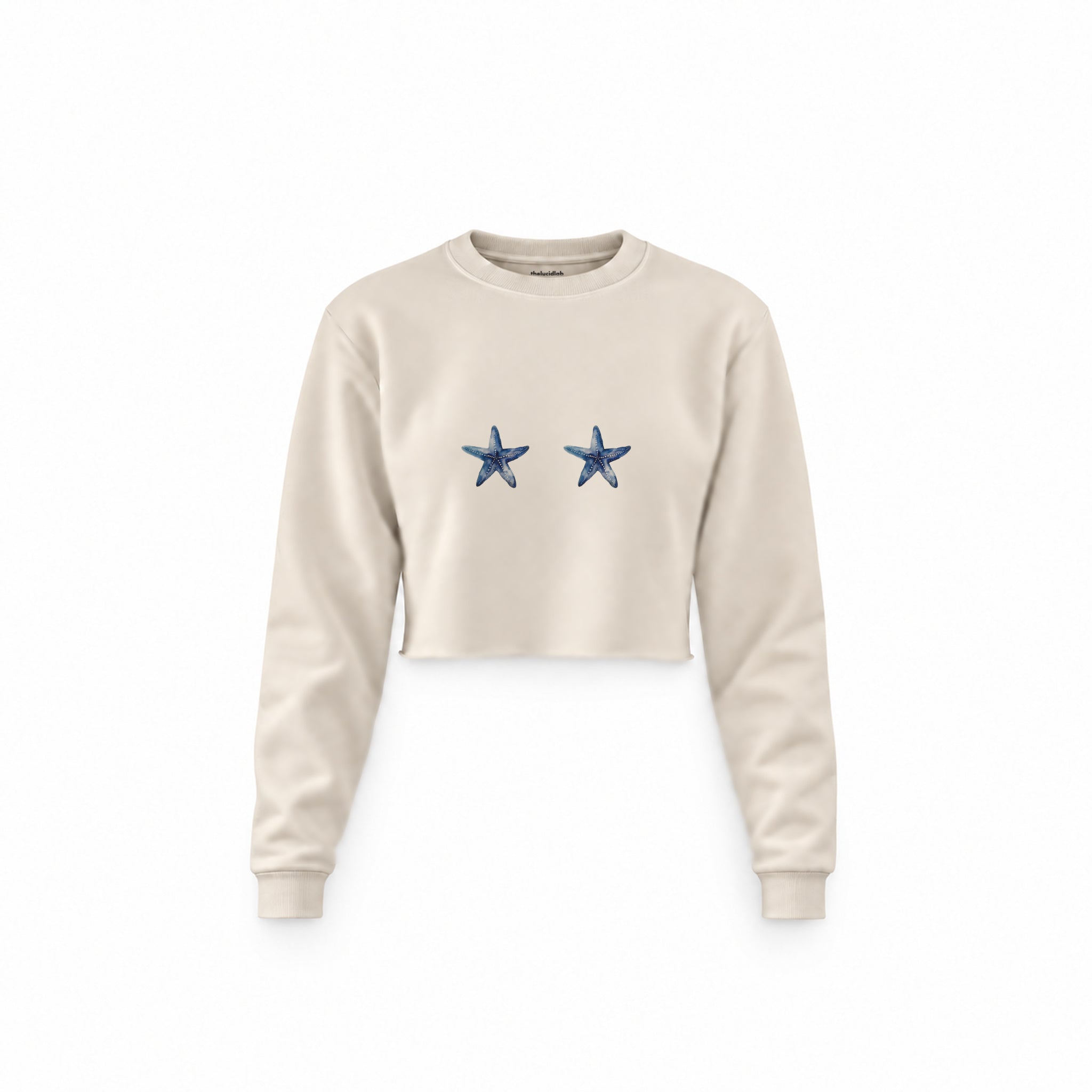 Two Stars Up Crop Sweatshirt — Krem — Ön baskı