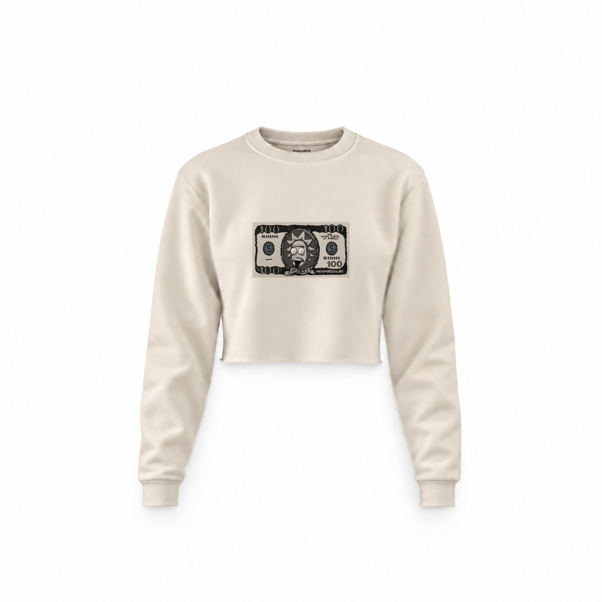Morty Dollar Crop Sweatshirt — Krem — Ön baskı