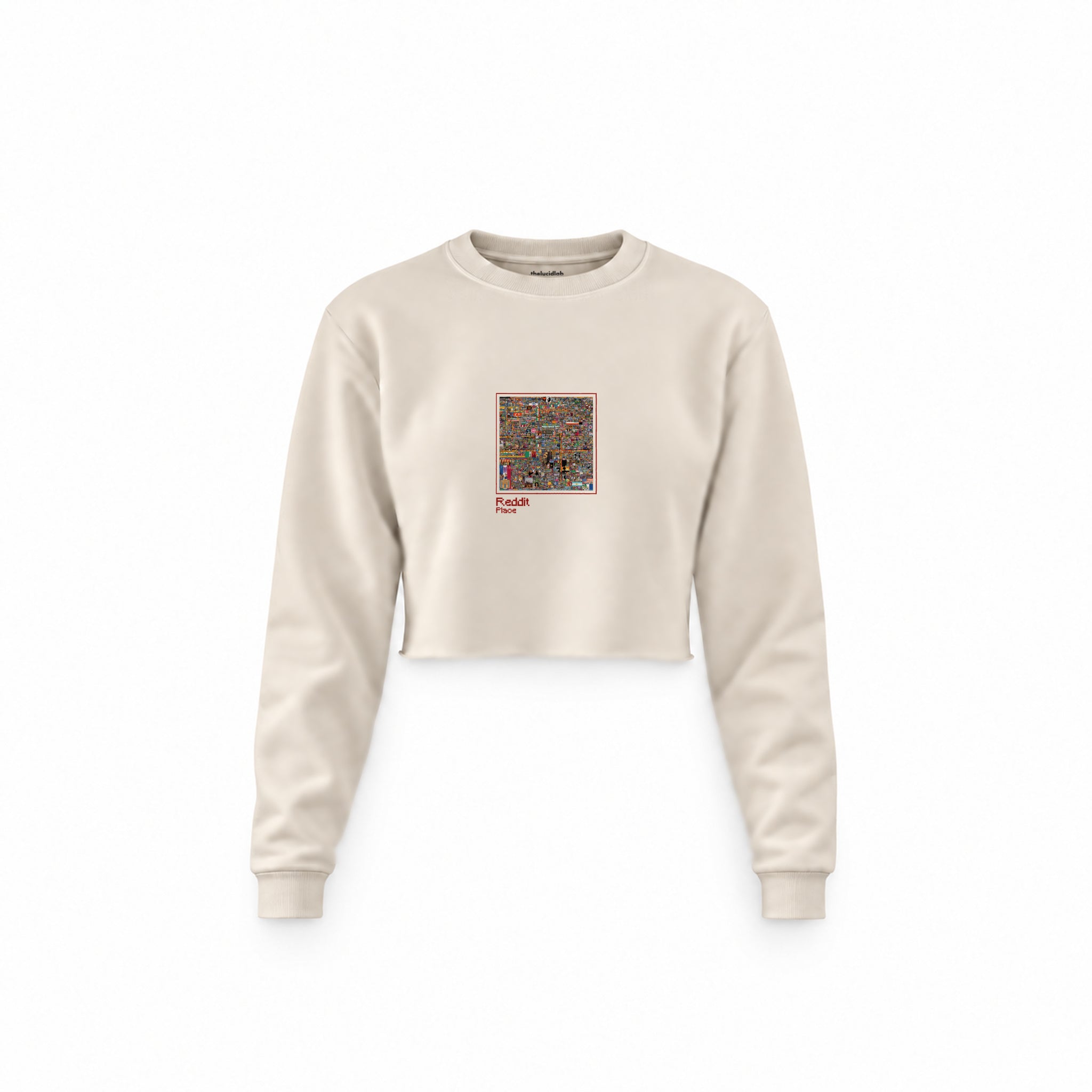Reddit Place Crop Sweatshirt — Krem — Ön baskı