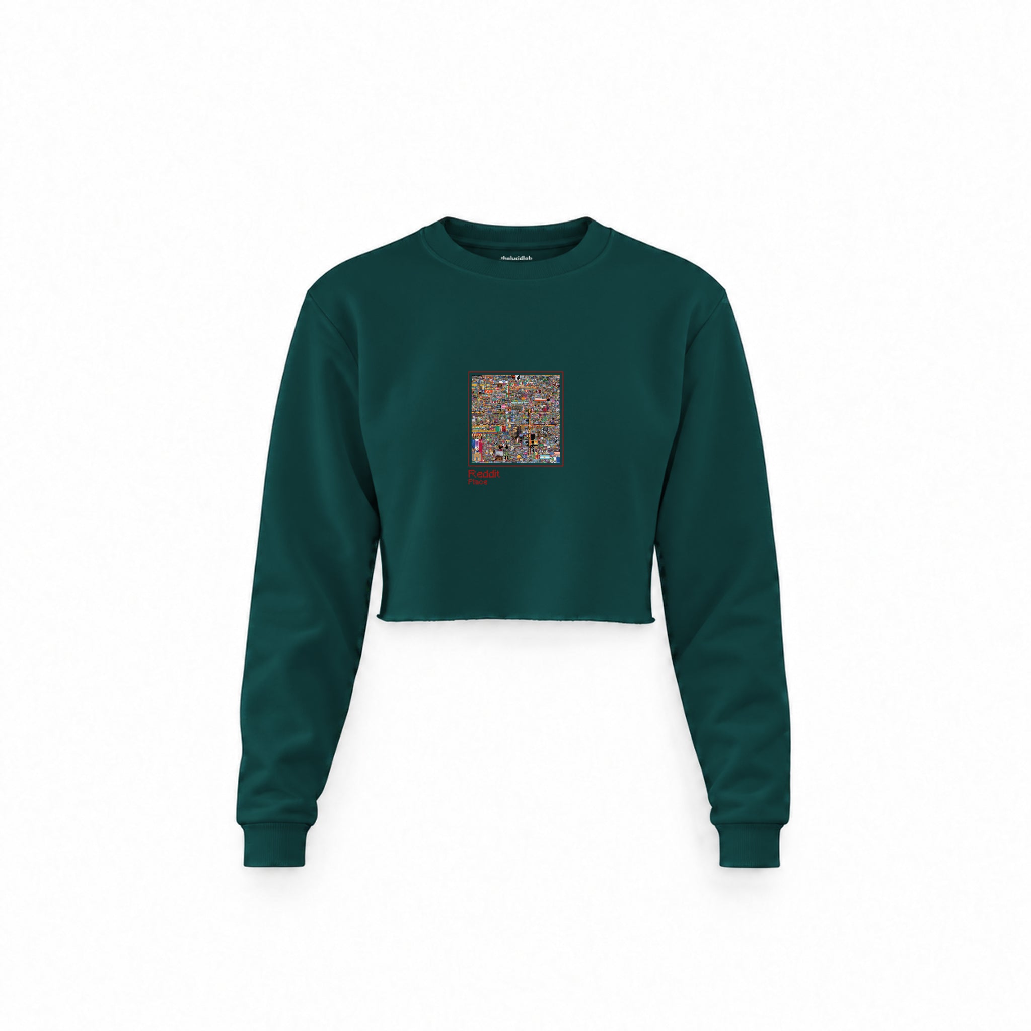 Reddit Place Crop Sweatshirt — Koyu Yeşil — Ön baskı