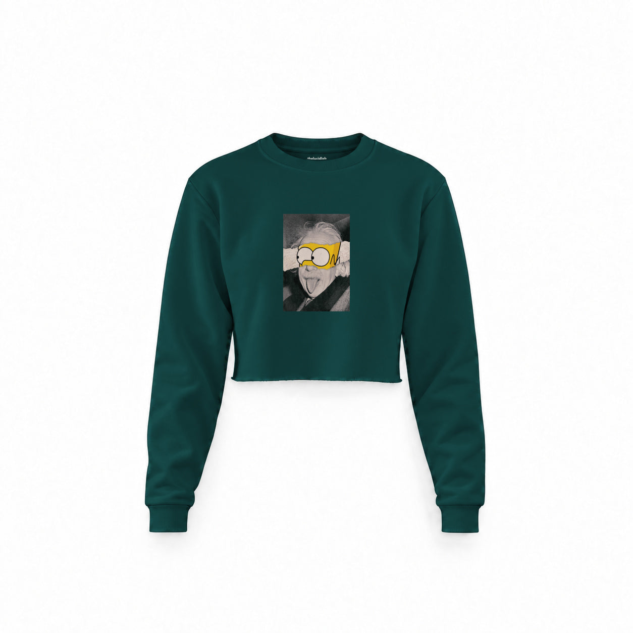Albert Einstein / Homer Simpson Crop Sweatshirt — Koyu Yeşil — Ön baskı