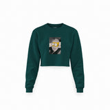 Albert Einstein / Homer Simpson Crop Sweatshirt — Koyu Yeşil — Ön baskı