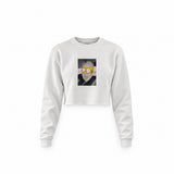 Albert Einstein / Homer Simpson Crop Sweatshirt — Beyaz — Ön baskı