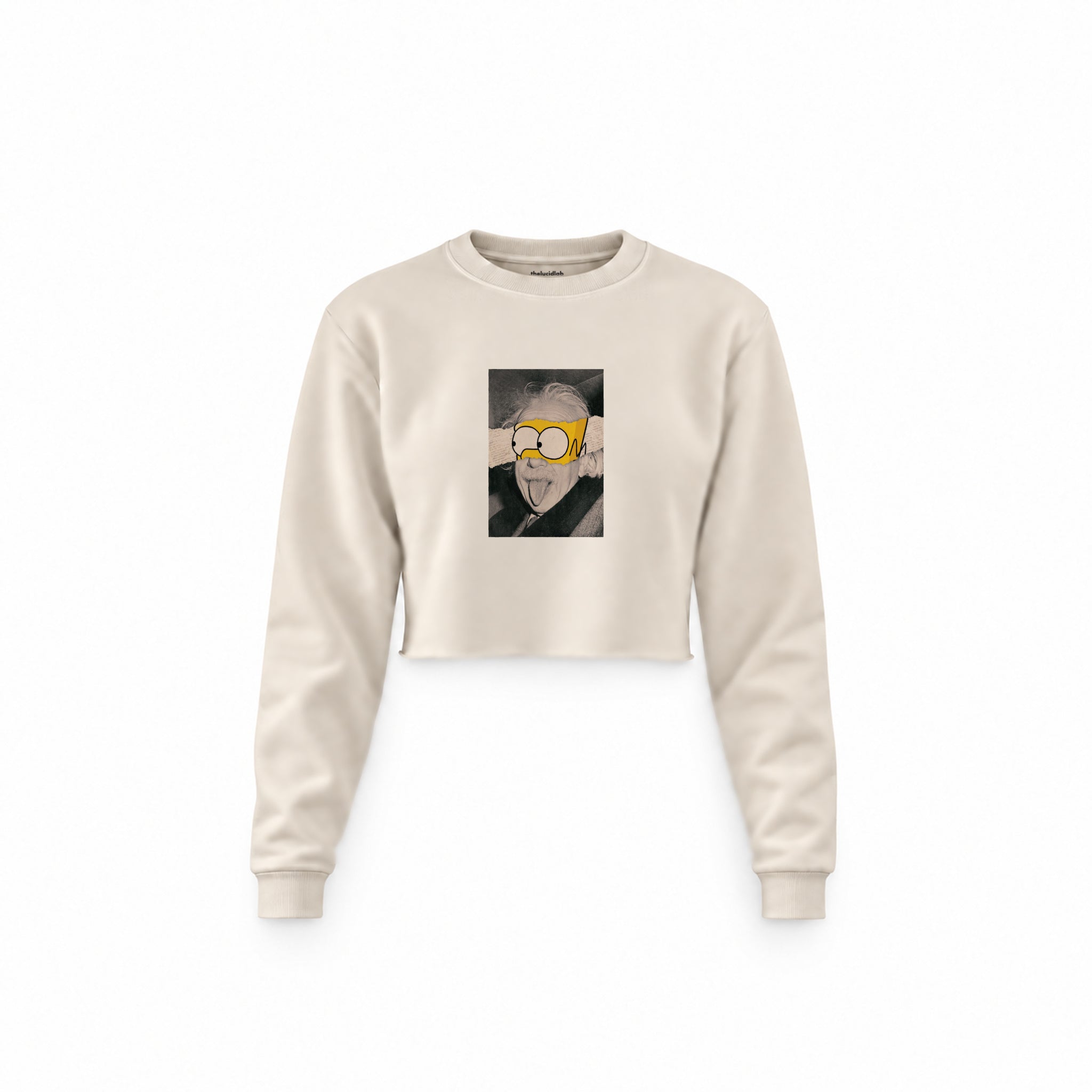 Albert Einstein / Homer Simpson Crop Sweatshirt — Krem — Ön baskı