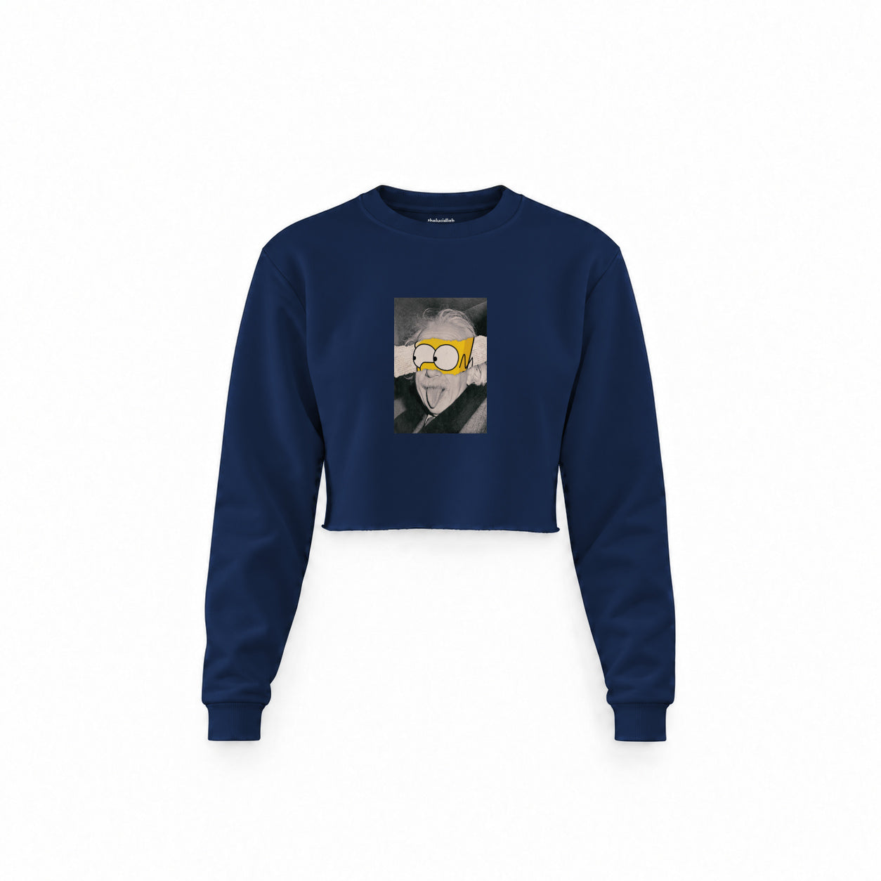 Albert Einstein / Homer Simpson Crop Sweatshirt — Lacivert — Ön baskı