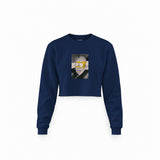 Albert Einstein / Homer Simpson Crop Sweatshirt — Lacivert — Ön baskı