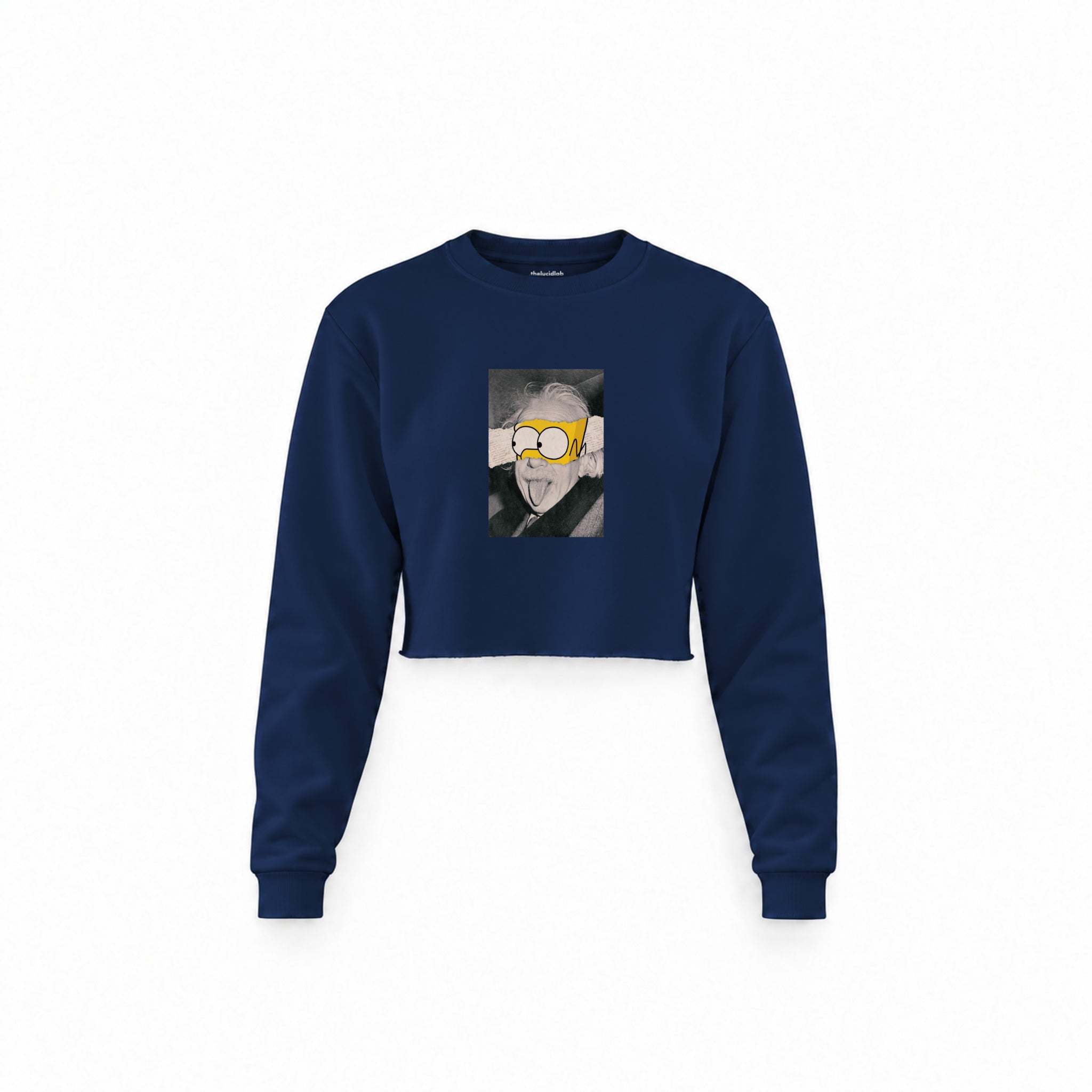 Albert Einstein / Homer Simpson Crop Sweatshirt — Lacivert — Ön baskı