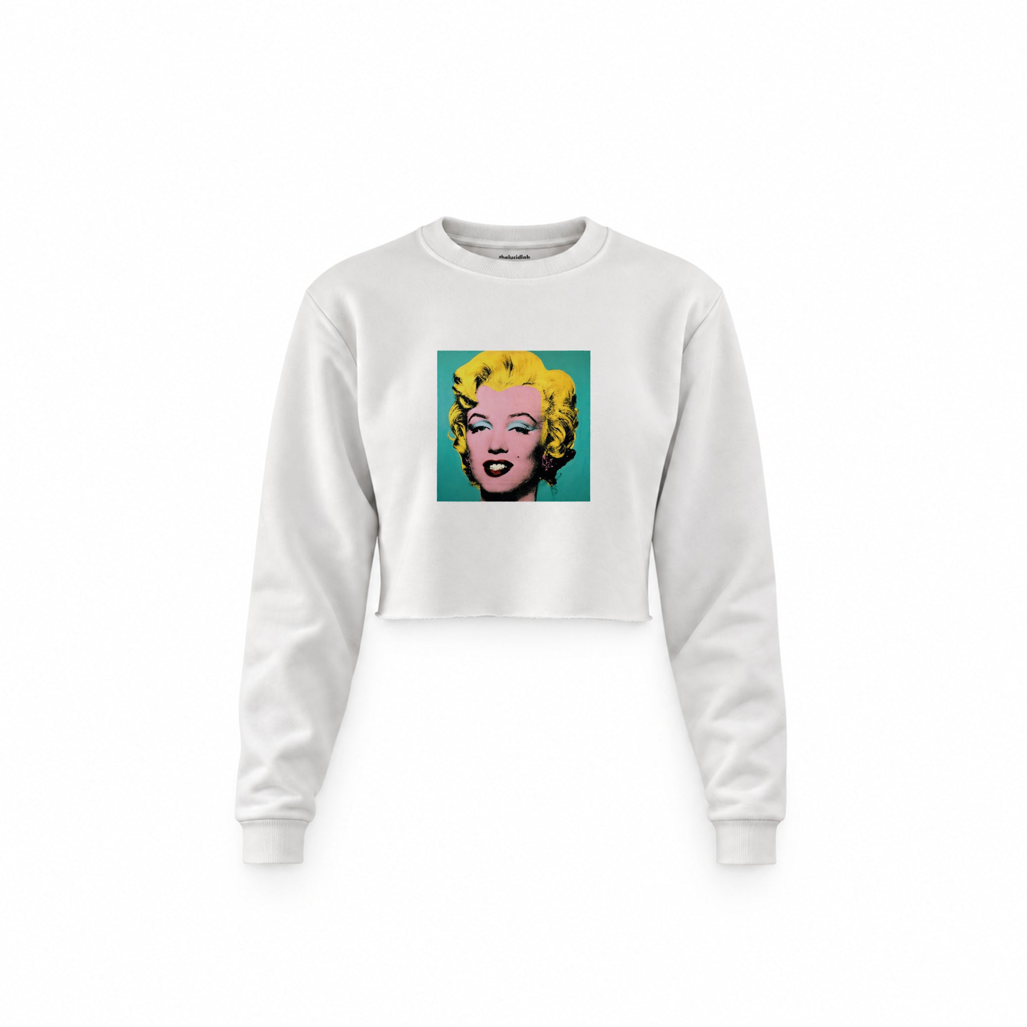 Andy Warhol / Marilyn Monroe Blue Crop Sweatshirt — Beyaz — Ön baskı