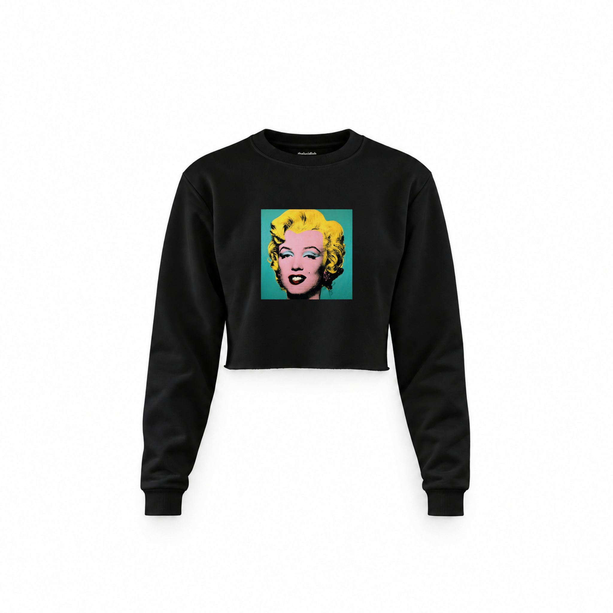 Andy Warhol / Marilyn Monroe Blue Crop Sweatshirt — Siyah — Ön baskı