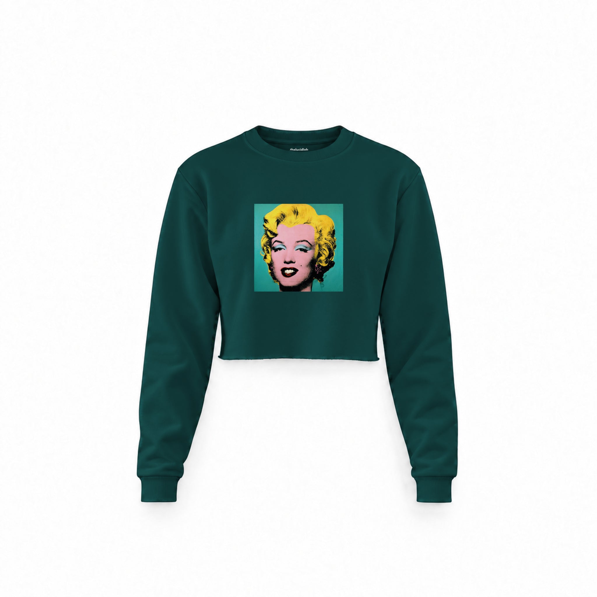 Andy Warhol / Marilyn Monroe Blue Crop Sweatshirt — Koyu Yeşil — Ön baskı