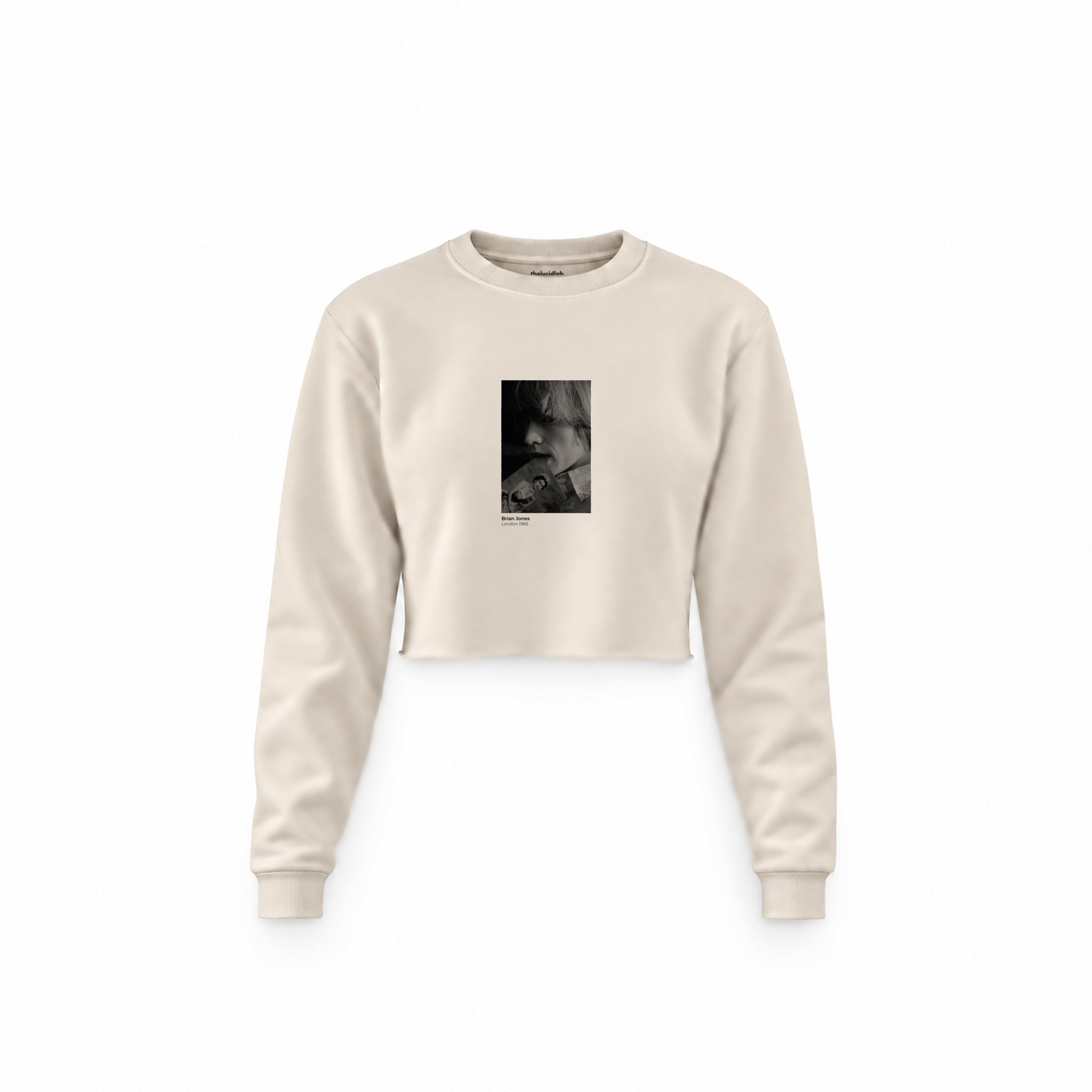 Brian Jones London 1966 Crop Sweatshirt — Krem — Ön baskı