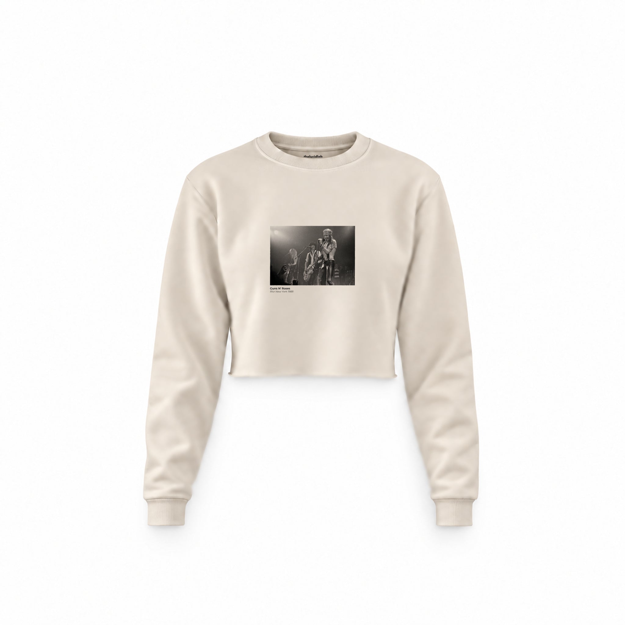Guns N’ Roses Ritz New York 1988 Crop Sweatshirt — Krem — Ön baskı
