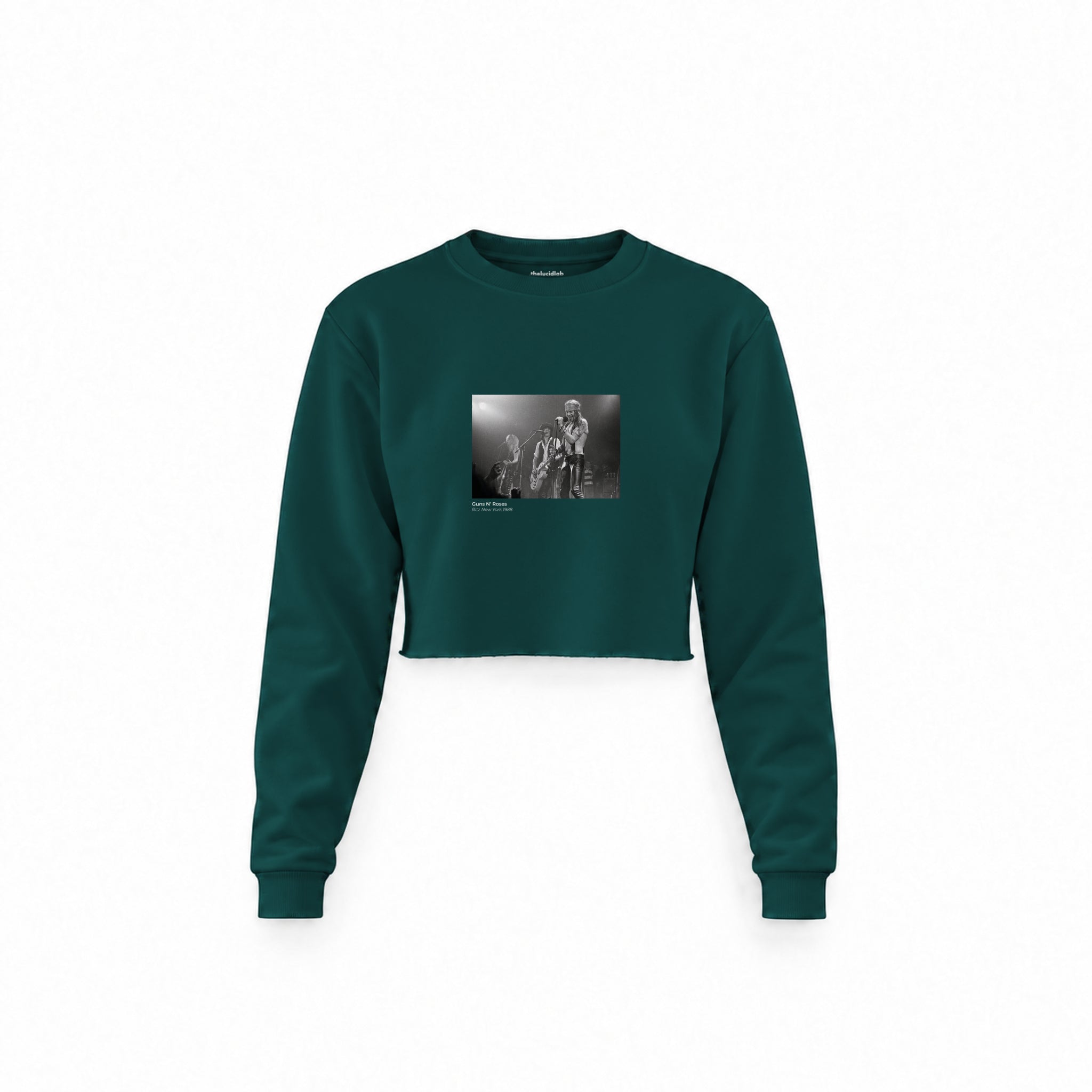 Guns N’ Roses Ritz New York 1988 Crop Sweatshirt — Koyu Yeşil — Ön baskı
