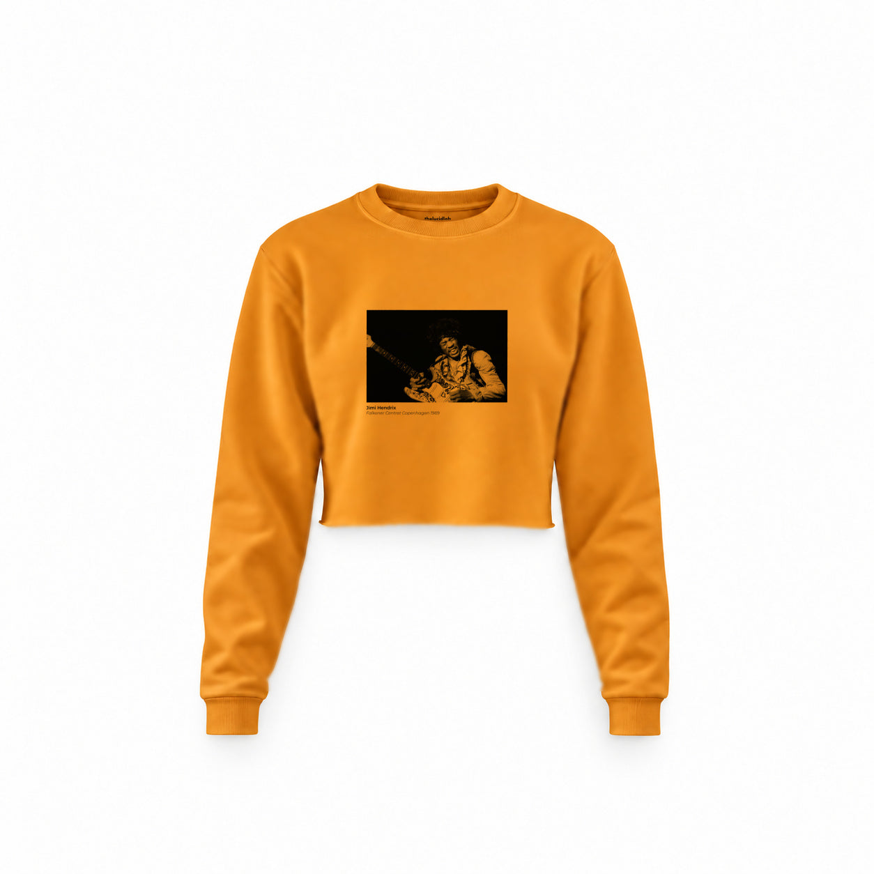 Jimi Hendrix Falkoner Centret Copenhagen 1969 Crop Sweatshirt — Turuncu — Ön baskı