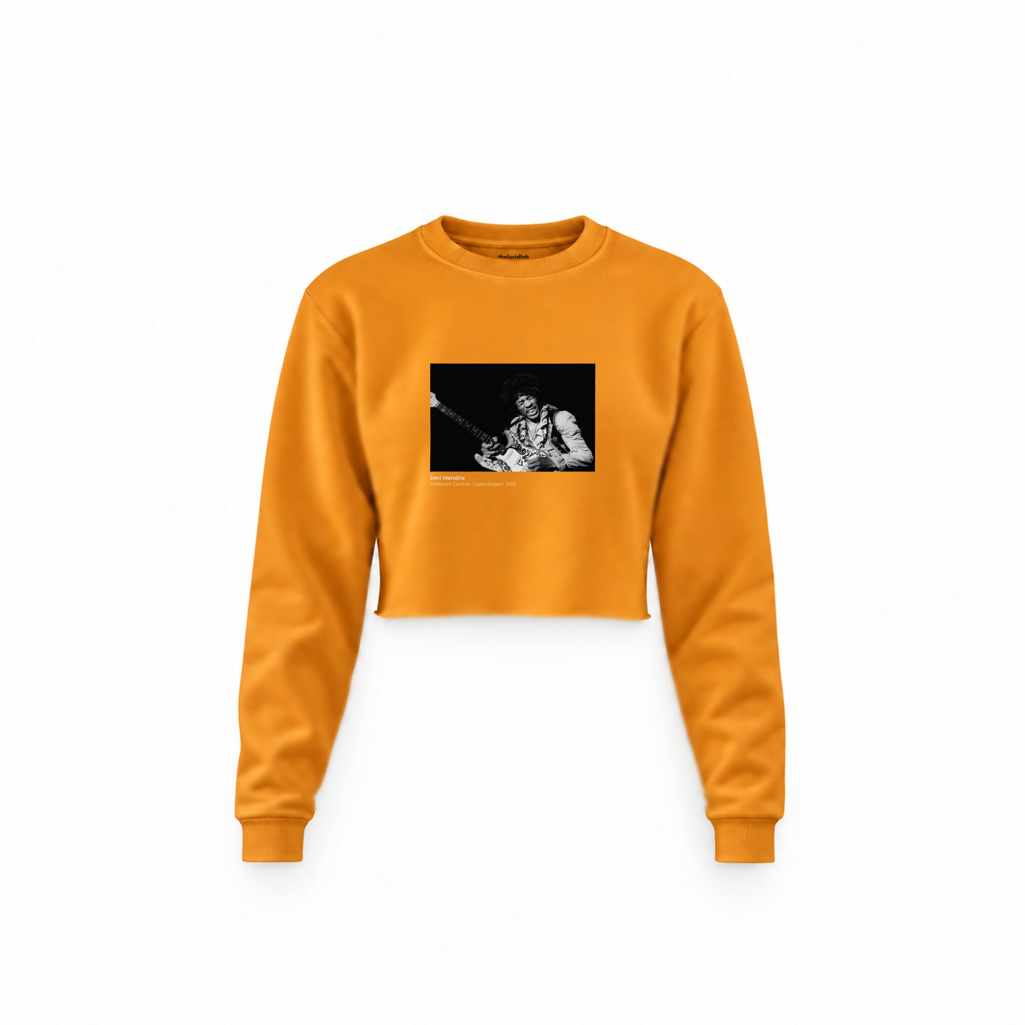 Jimi Hendrix Falkoner Centret Copenhagen 1969 Crop Sweatshirt — Turuncu — Ön baskı