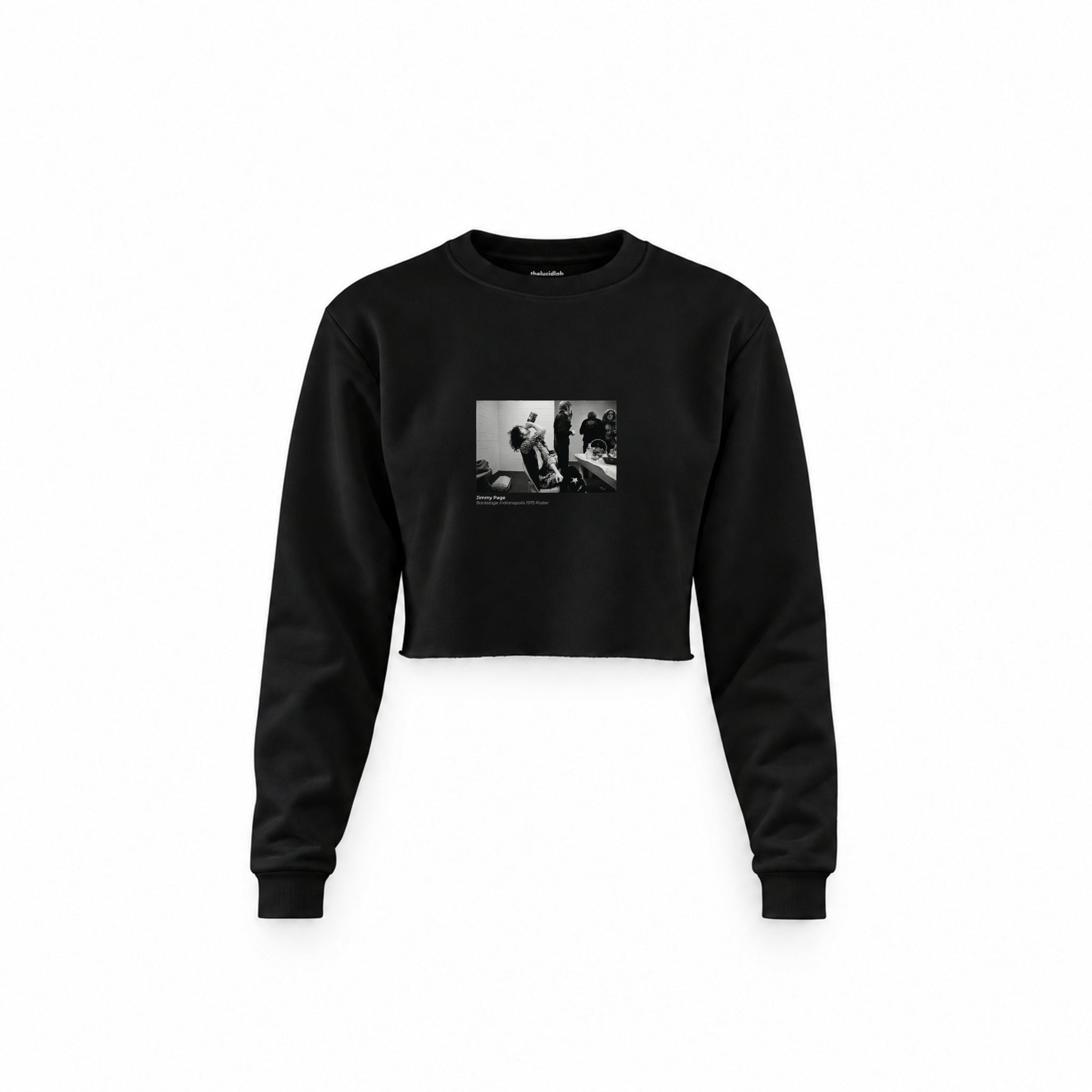 Jimmy Page Backstage Indianapolis 1975 Crop Sweatshirt — Siyah — Ön baskı