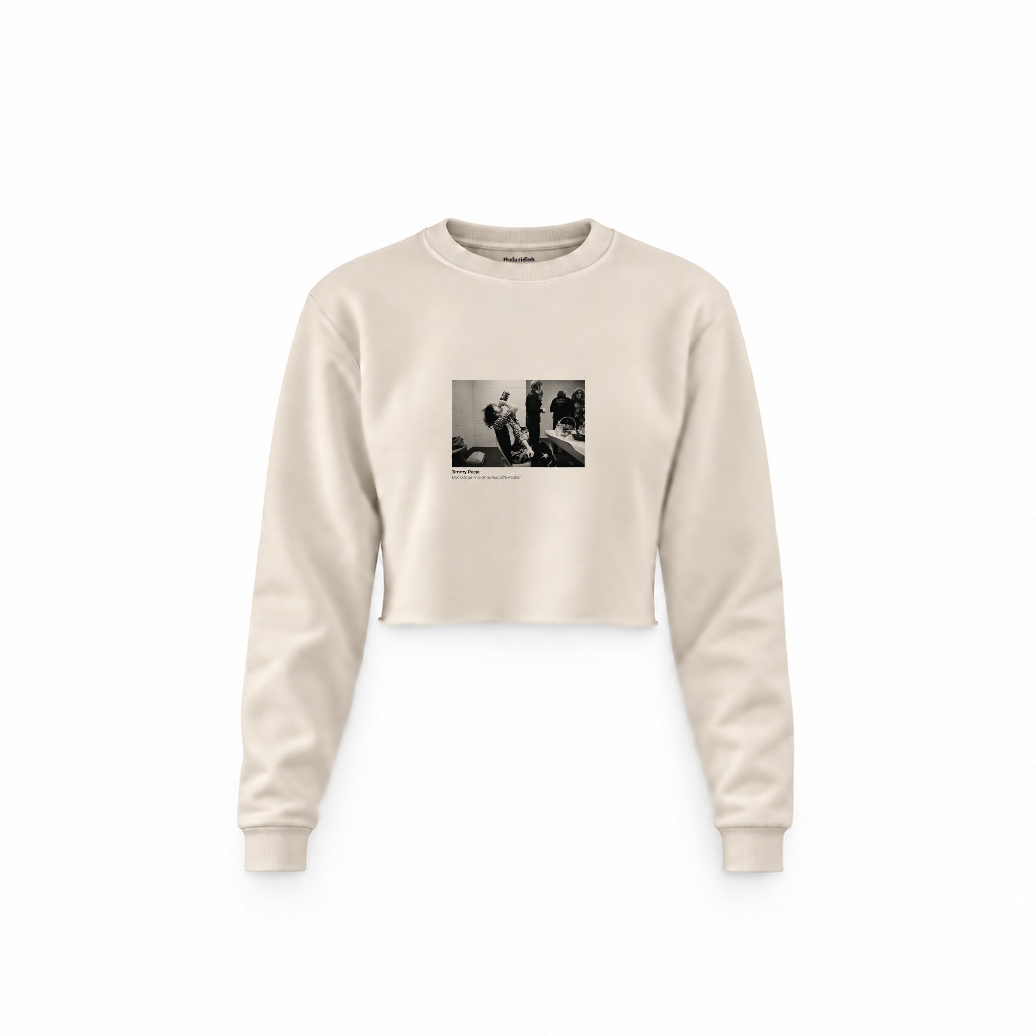 Jimmy Page Backstage Indianapolis 1975 Crop Sweatshirt — Krem — Ön baskı