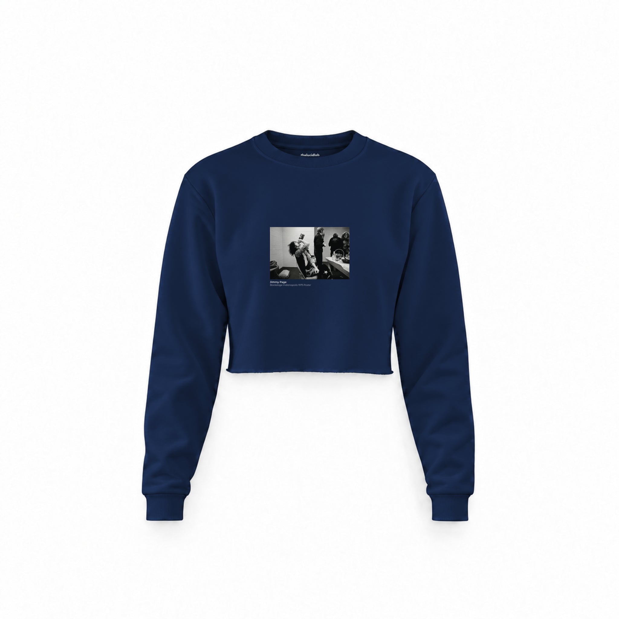 Jimmy Page Backstage Indianapolis 1975 Crop Sweatshirt — Lacivert — Ön baskı