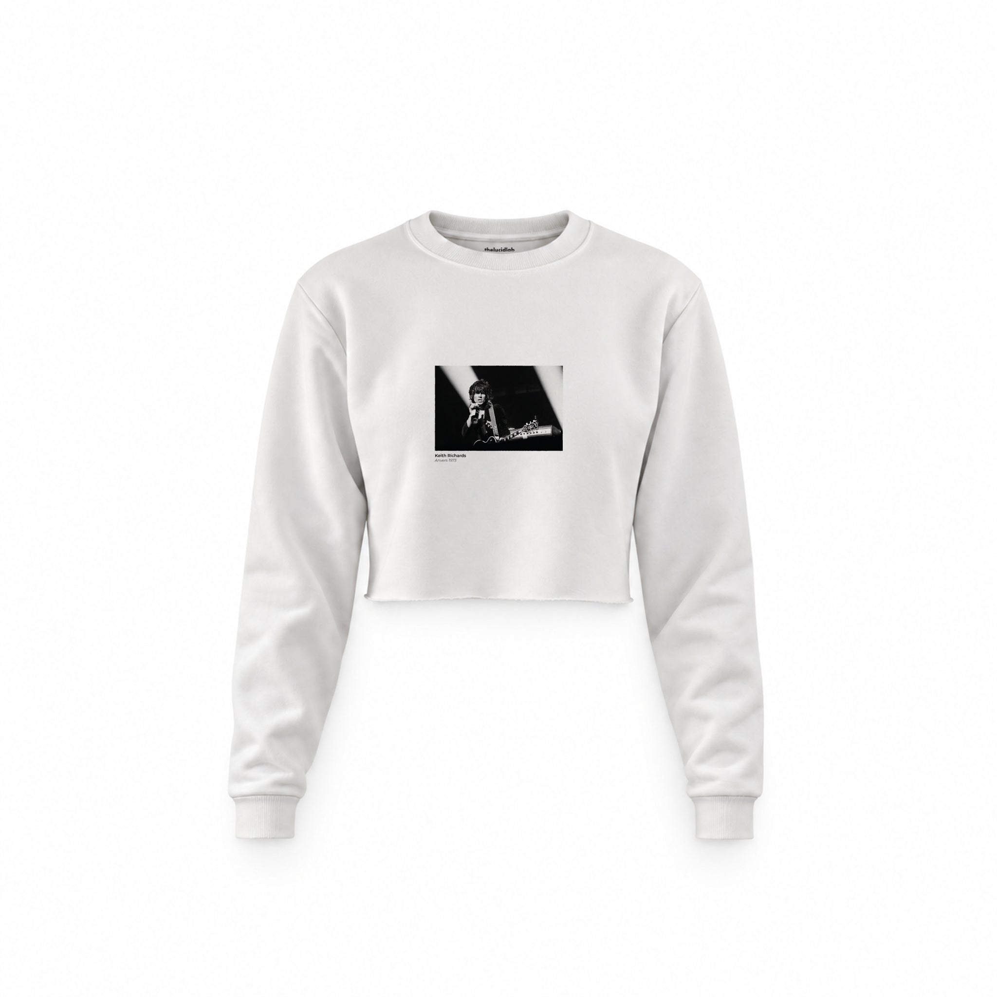Keith Richards Anvers 1973 Crop Sweatshirt — Beyaz — Ön baskı