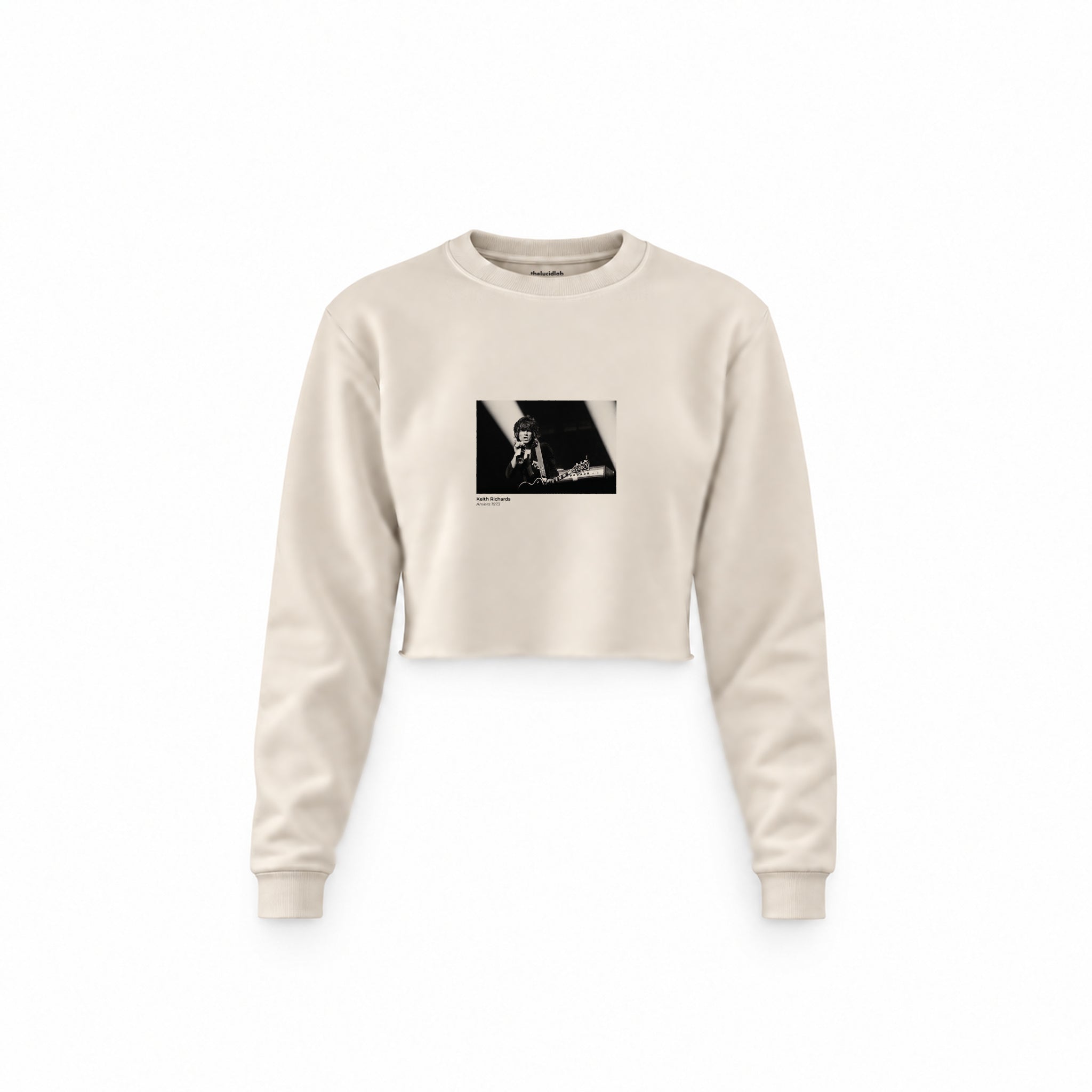 Keith Richards Anvers 1973 Crop Sweatshirt — Krem — Ön baskı