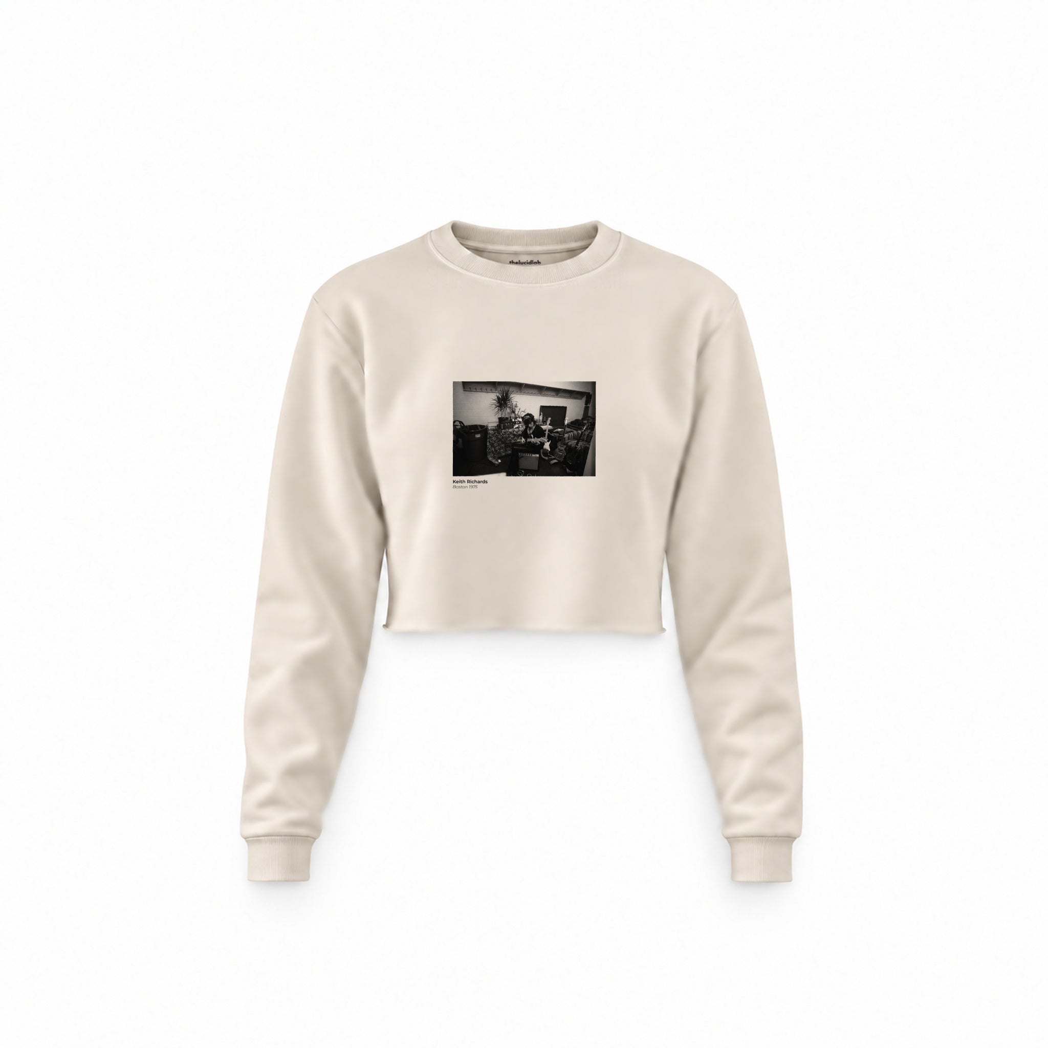 Keith Richards Boston 1975 Crop Sweatshirt — Krem — Ön baskı