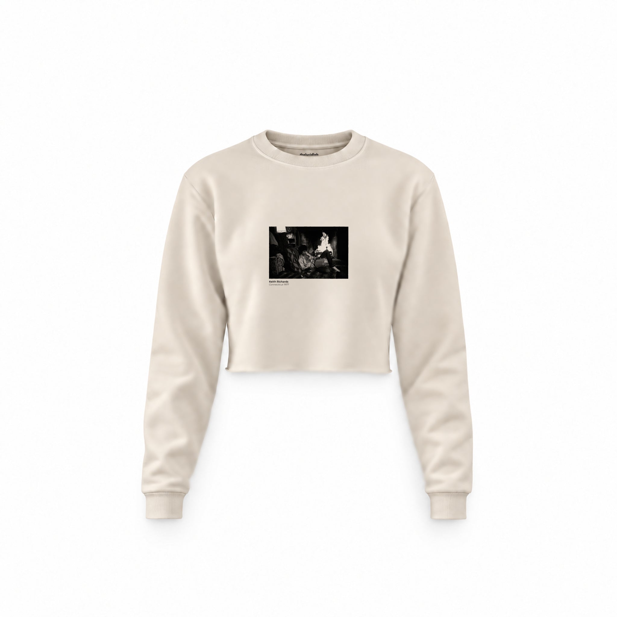 Keith Richards Connecticut 1977 Crop Sweatshirt — Krem — Ön baskı