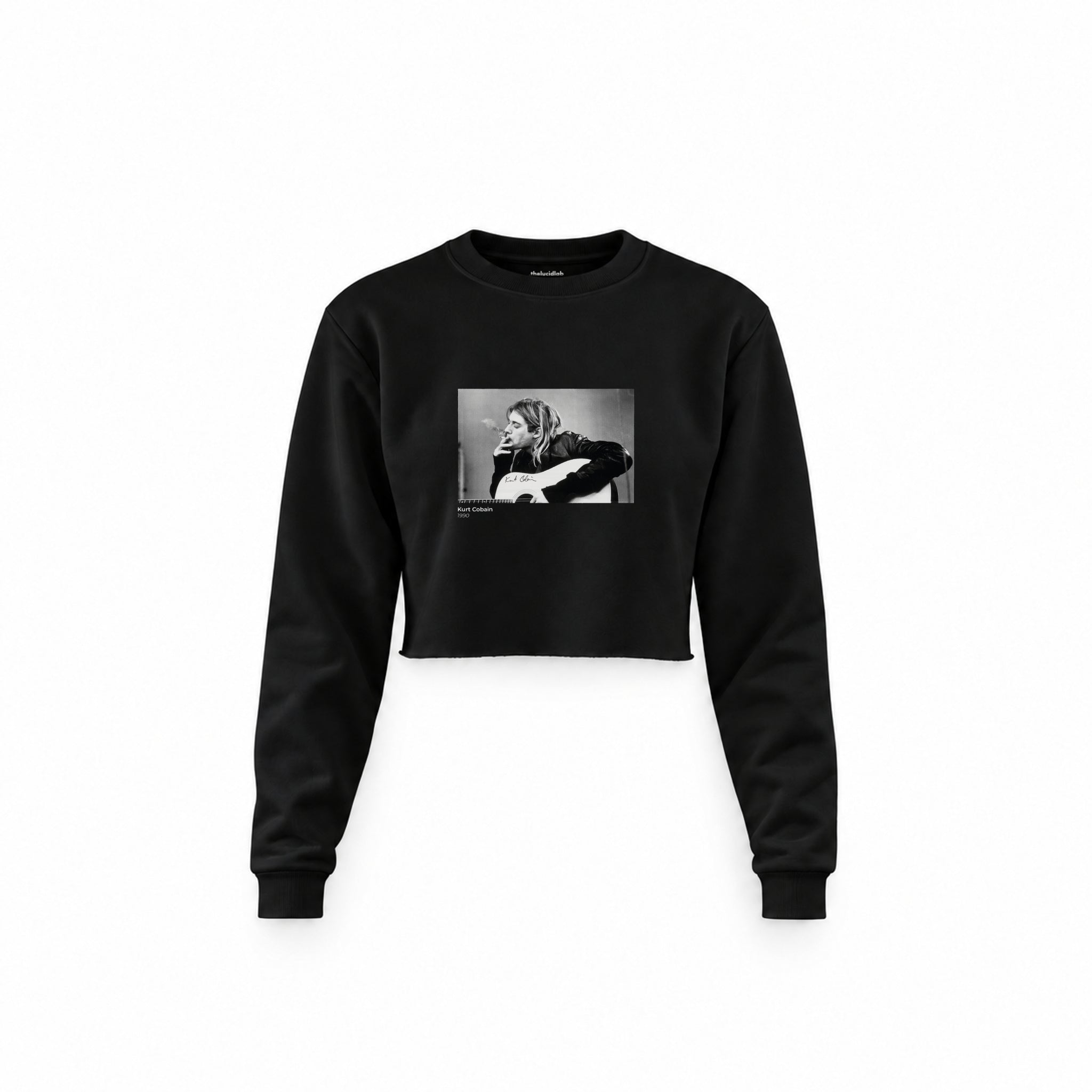 Kurt Cobain 1990 Crop Sweatshirt — Siyah — Ön baskı