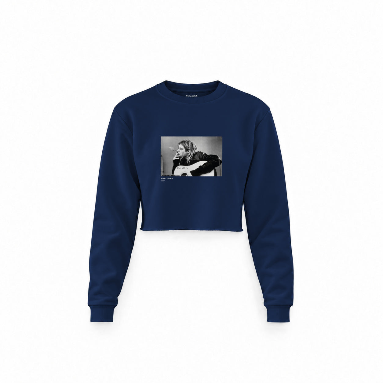Kurt Cobain 1990 Crop Sweatshirt — Lacivert — Ön baskı