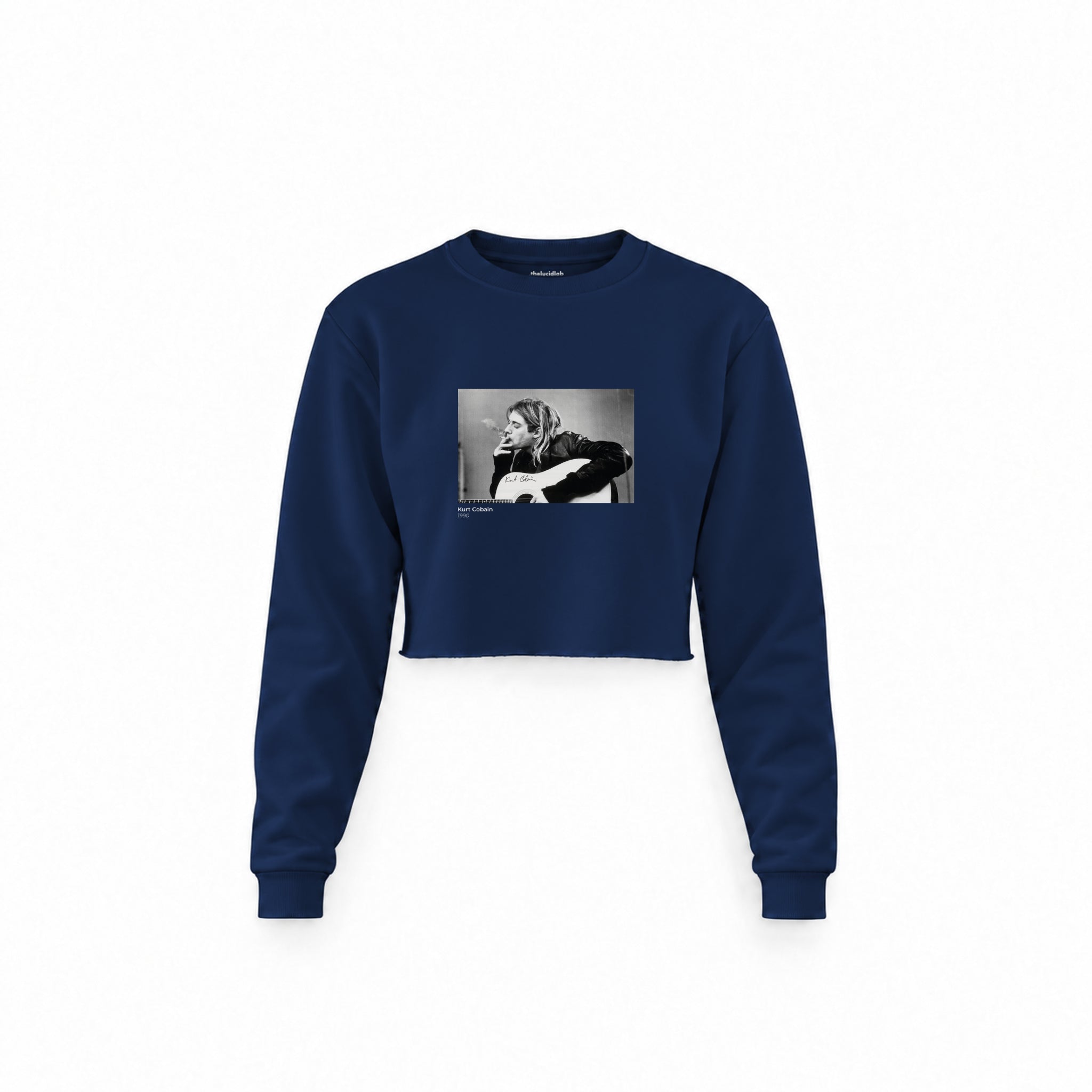 Kurt Cobain 1990 Crop Sweatshirt — Lacivert — Ön baskı