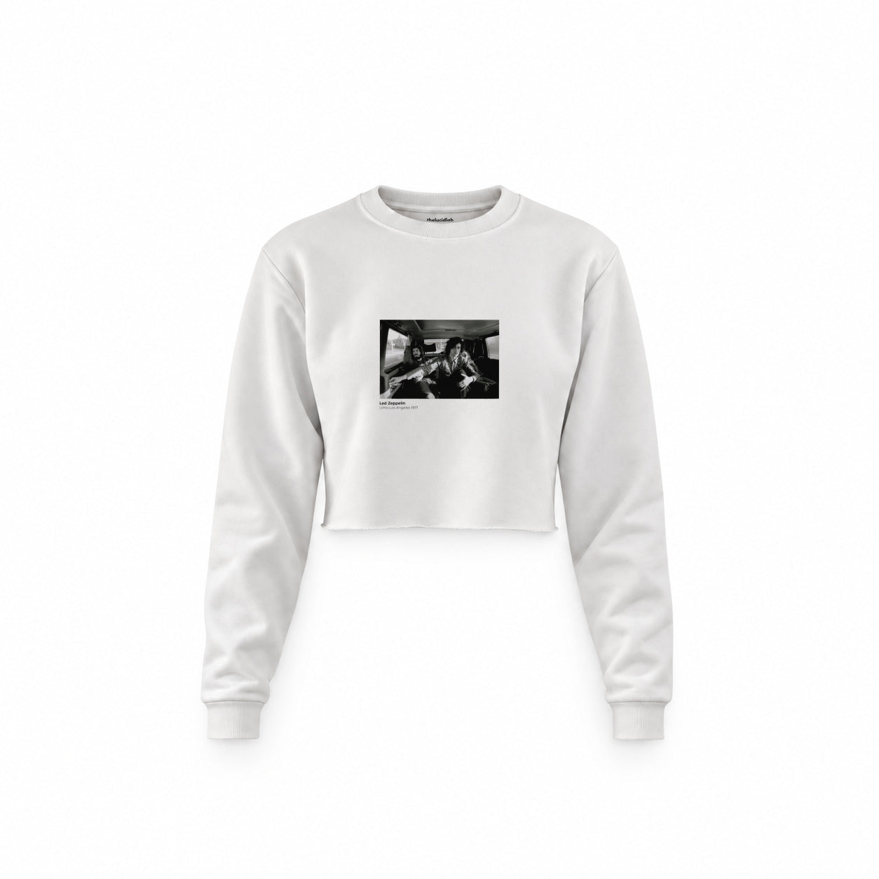Led Zeppelin Limo Los Angeles 1971 Crop Sweatshirt — Beyaz — Ön baskı