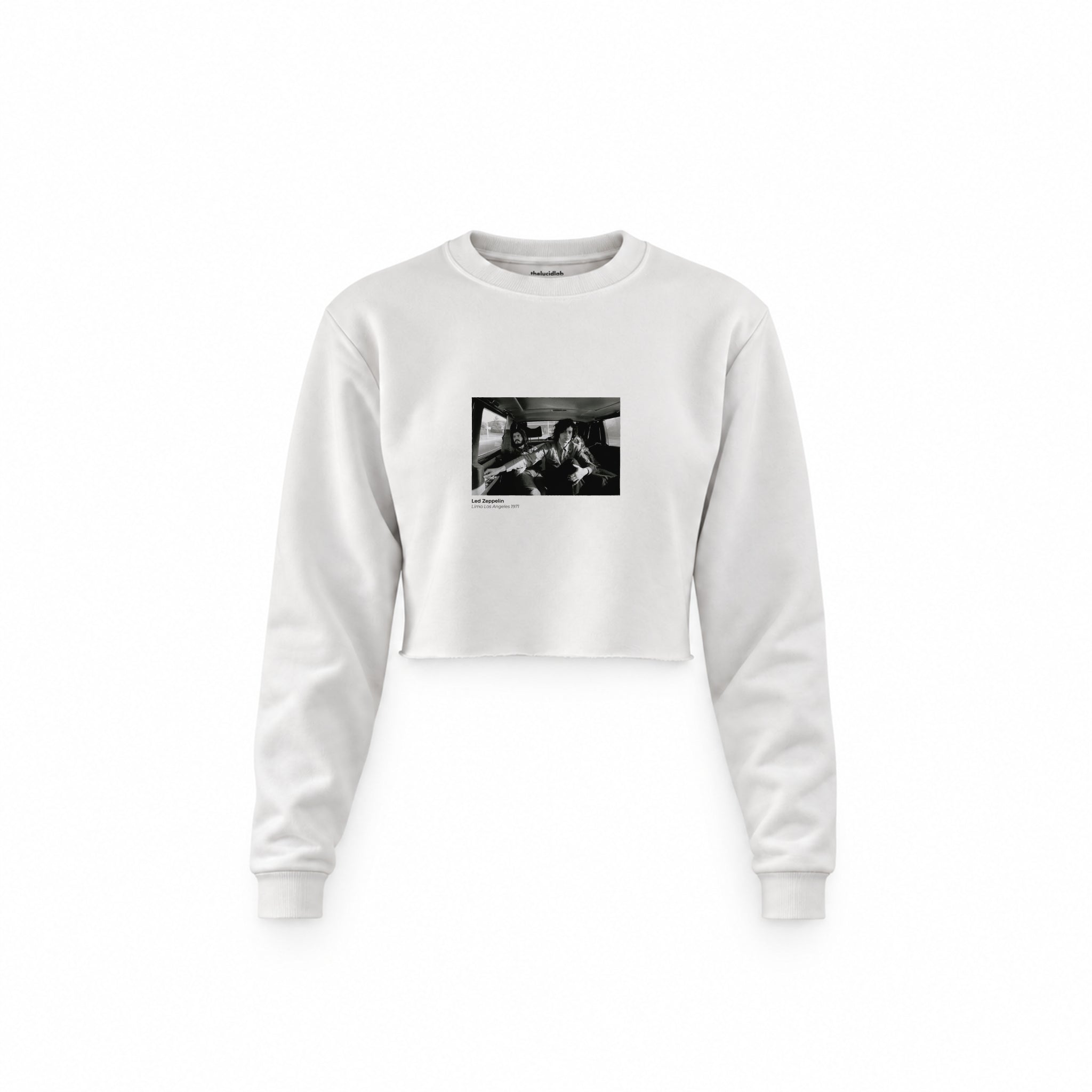 Led Zeppelin Limo Los Angeles 1971 Crop Sweatshirt — Beyaz — Ön baskı