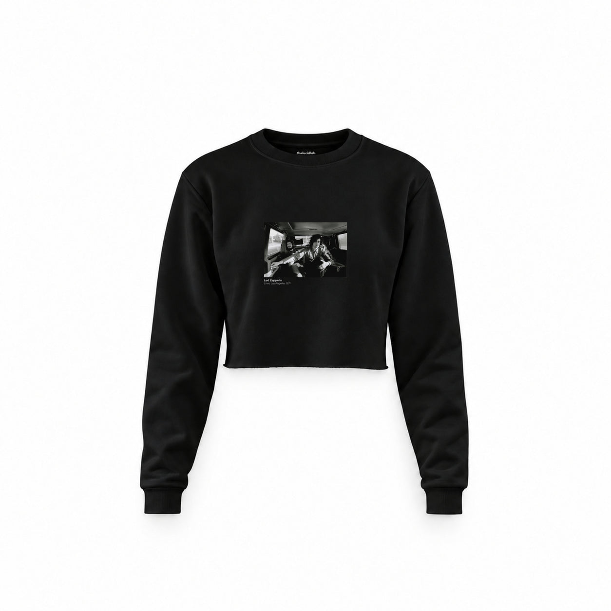 Led Zeppelin Limo Los Angeles 1971 Crop Sweatshirt — Siyah — Ön baskı