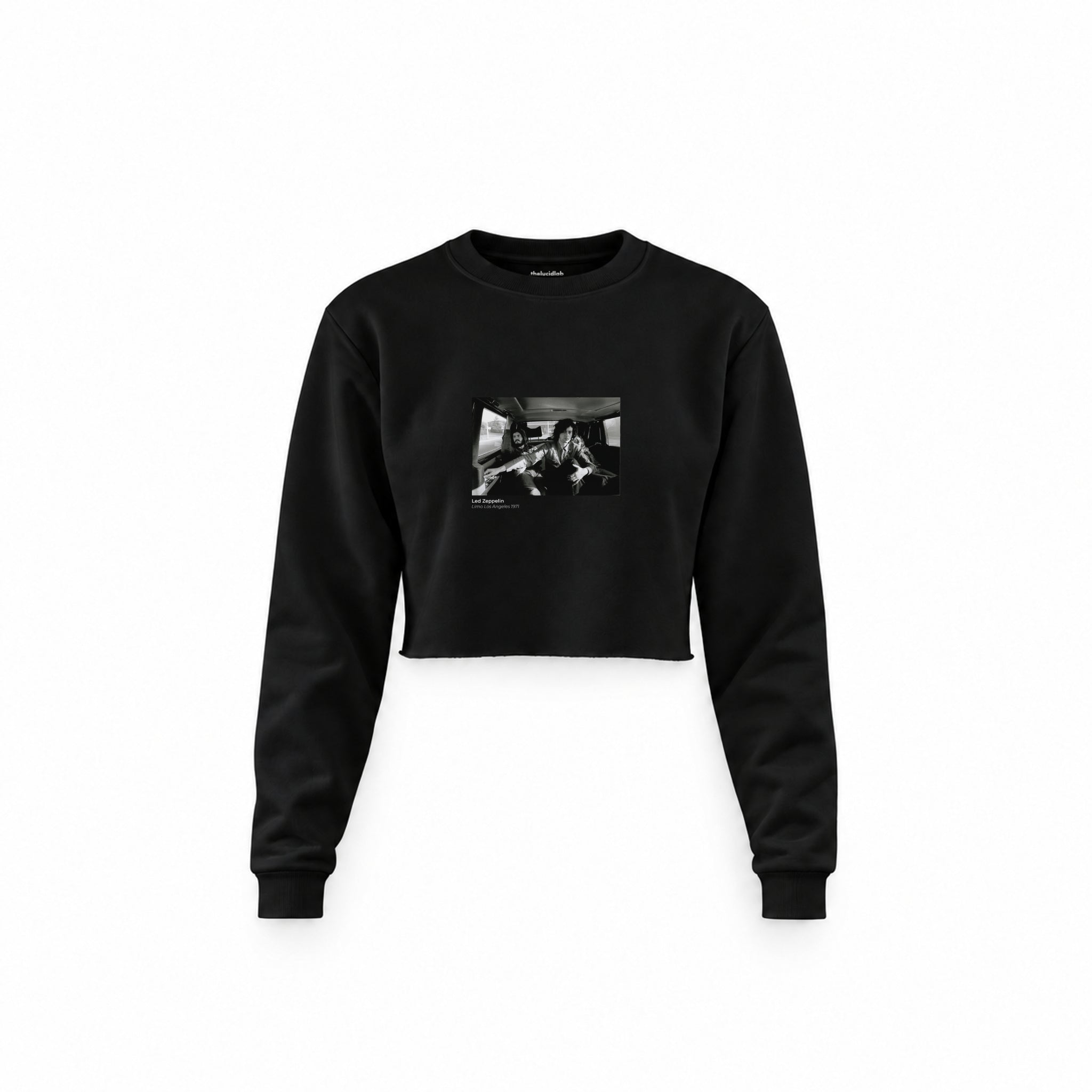 Led Zeppelin Limo Los Angeles 1971 Crop Sweatshirt — Siyah — Ön baskı