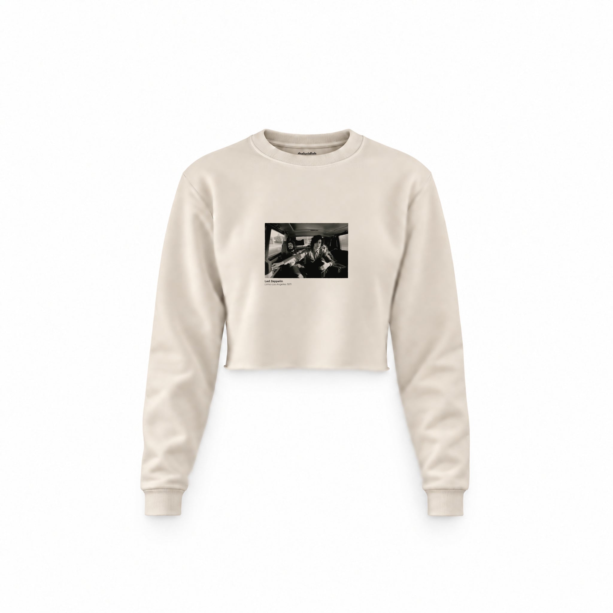 Led Zeppelin Limo Los Angeles 1971 Crop Sweatshirt — Krem — Ön baskı