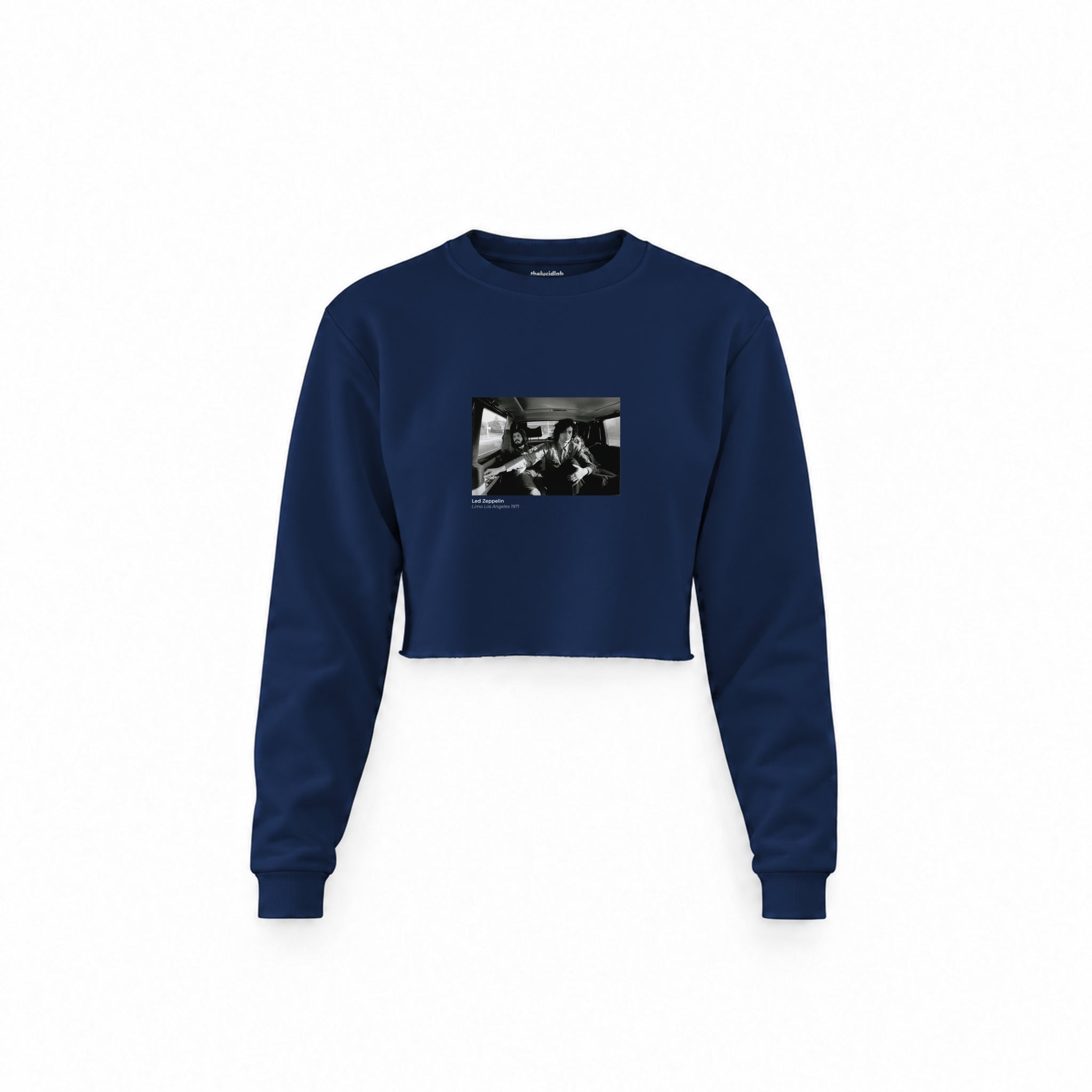 Led Zeppelin Limo Los Angeles 1971 Crop Sweatshirt — Lacivert — Ön baskı