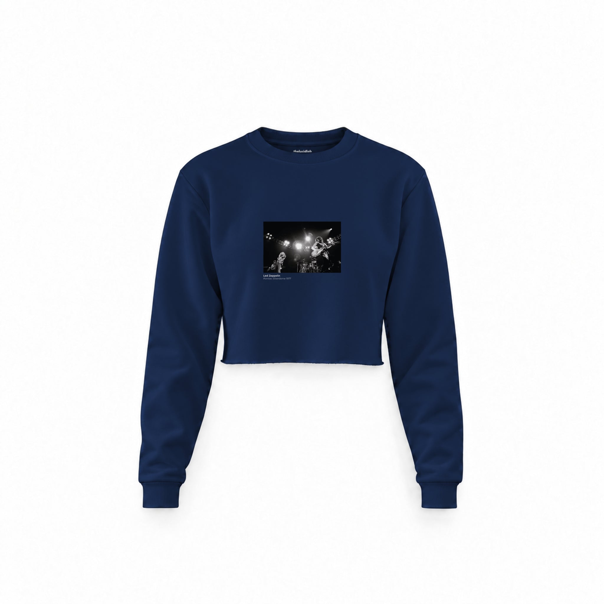 Led Zeppelin Pontiac Silverdome 1977 Crop Sweatshirt — Lacivert — Ön baskı