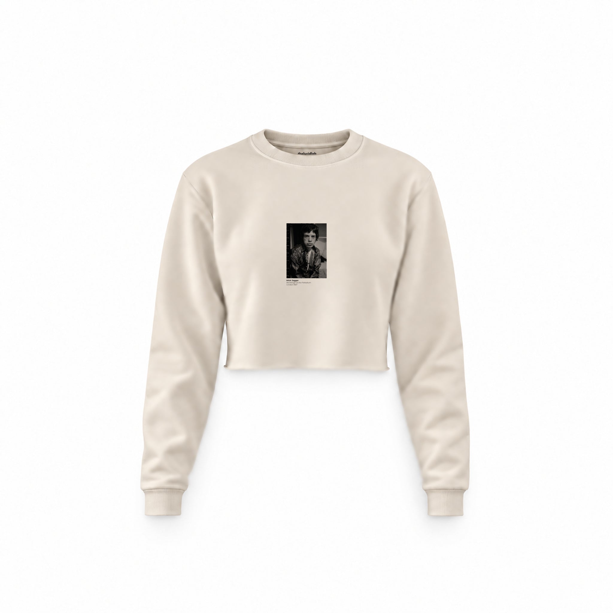 Mick Jagger backstage at the Palladium London 1967 Crop Sweatshirt — Krem — Ön baskı