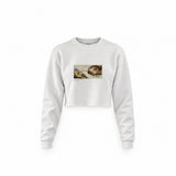 The Creation Crop Sweatshirt — Beyaz — Ön baskı
