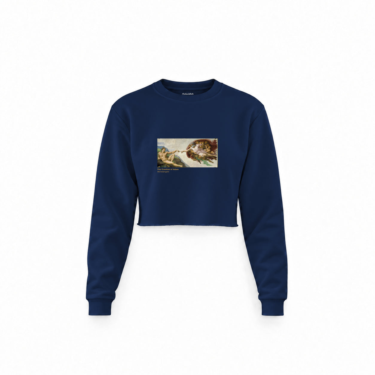 The Creation Crop Sweatshirt — Lacivert — Ön baskı