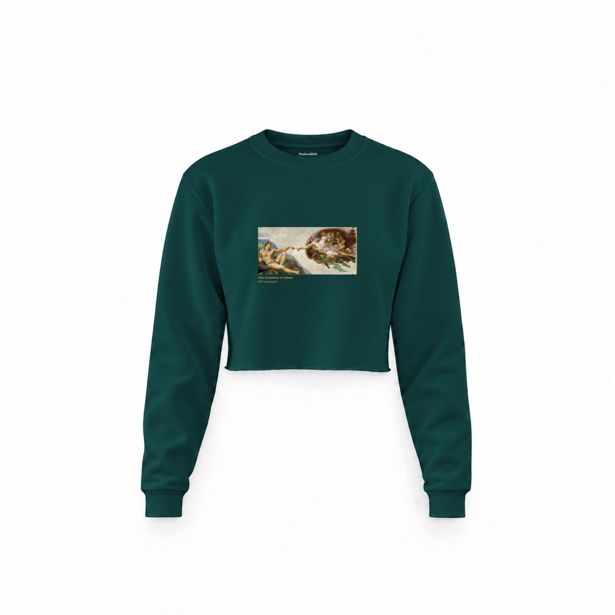 The Creation Crop Sweatshirt — Koyu Yeşil — Ön baskı
