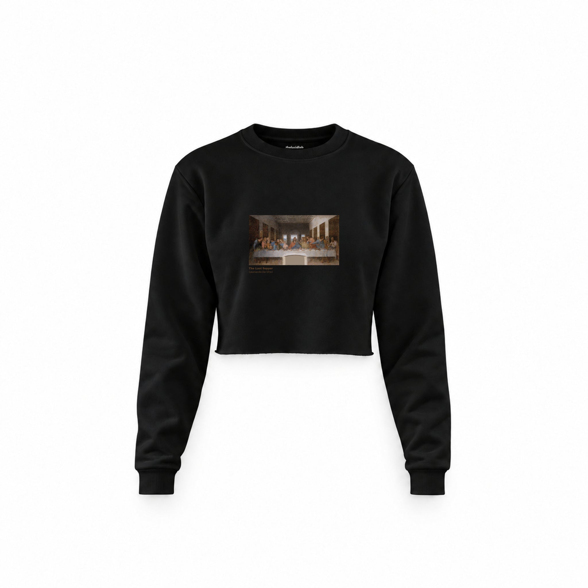 Son Akşam Yemeği Crop Sweatshirt — Siyah — Ön baskı